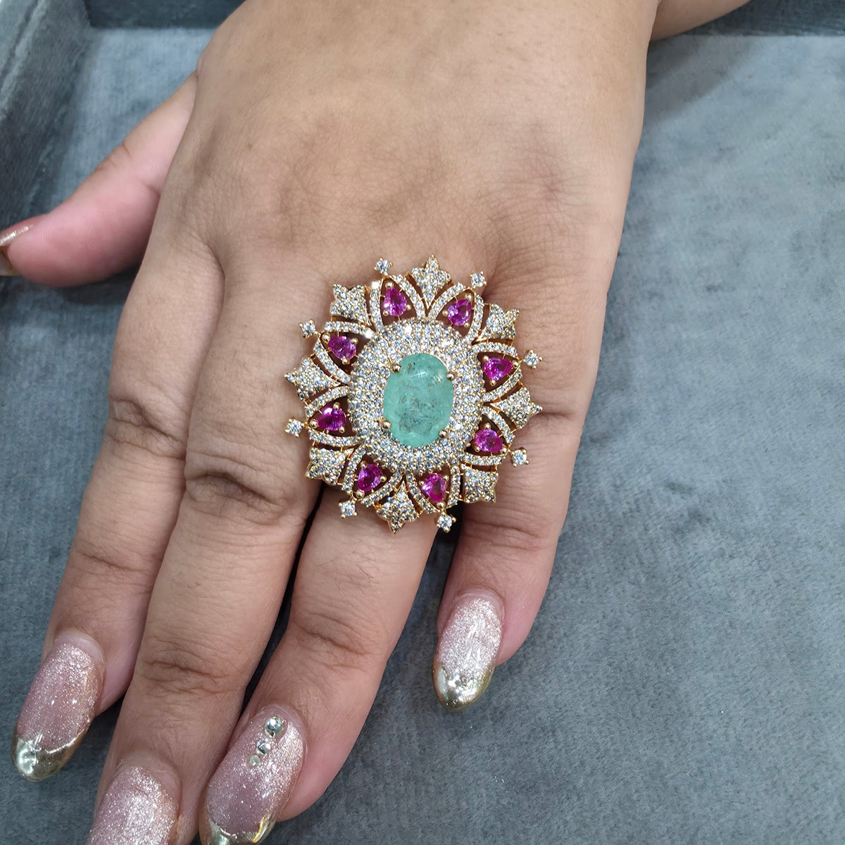 Uditi Hazoori Doublet Adjustable Ring - Mint and Pink