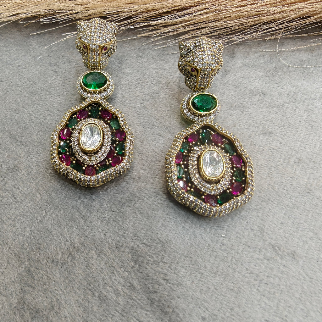 Panther Earrings- Green Ruby
