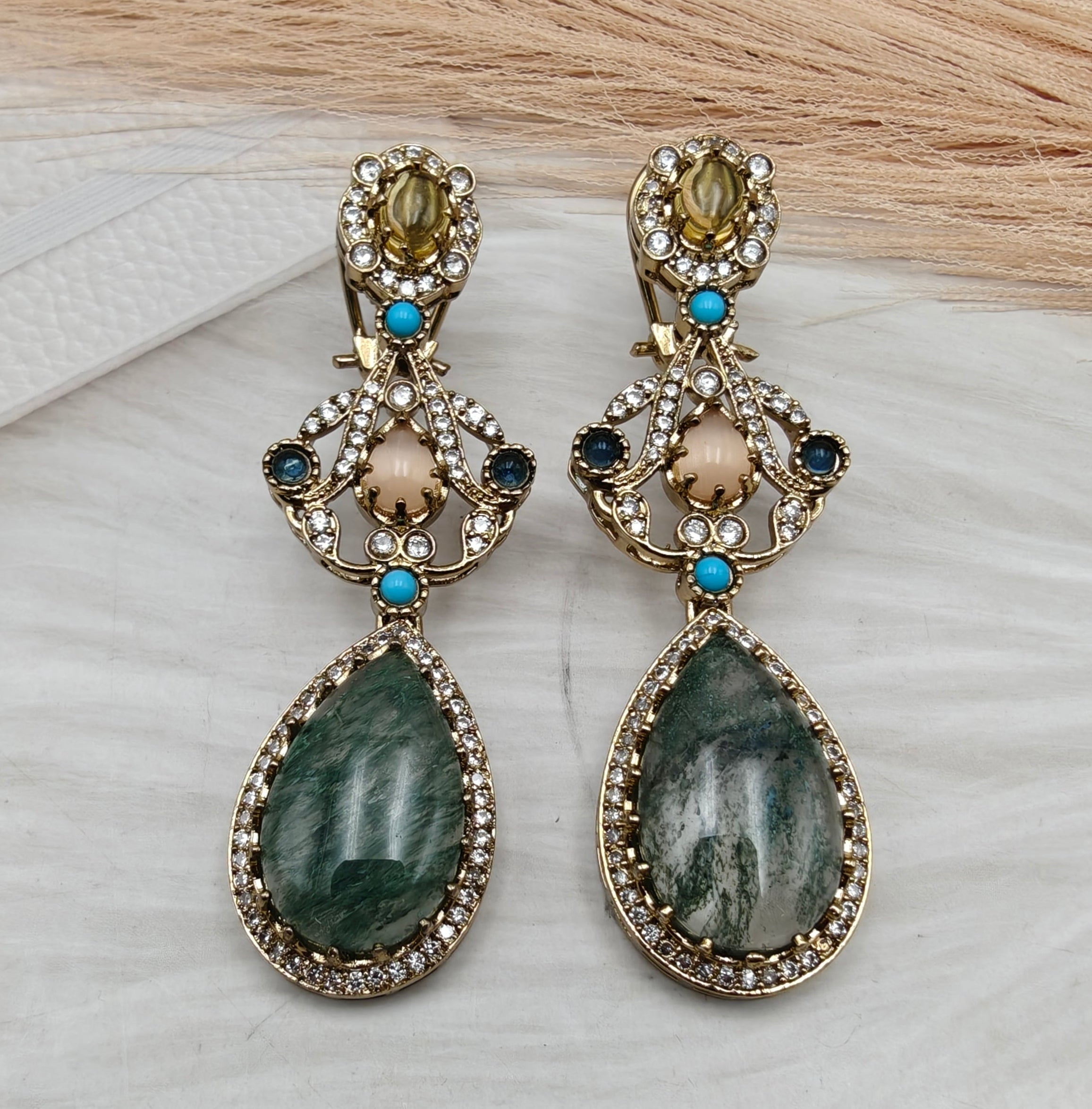 Ritvi Sabyasachi Inspired Premium Statement Earrings - Green Moss Agate