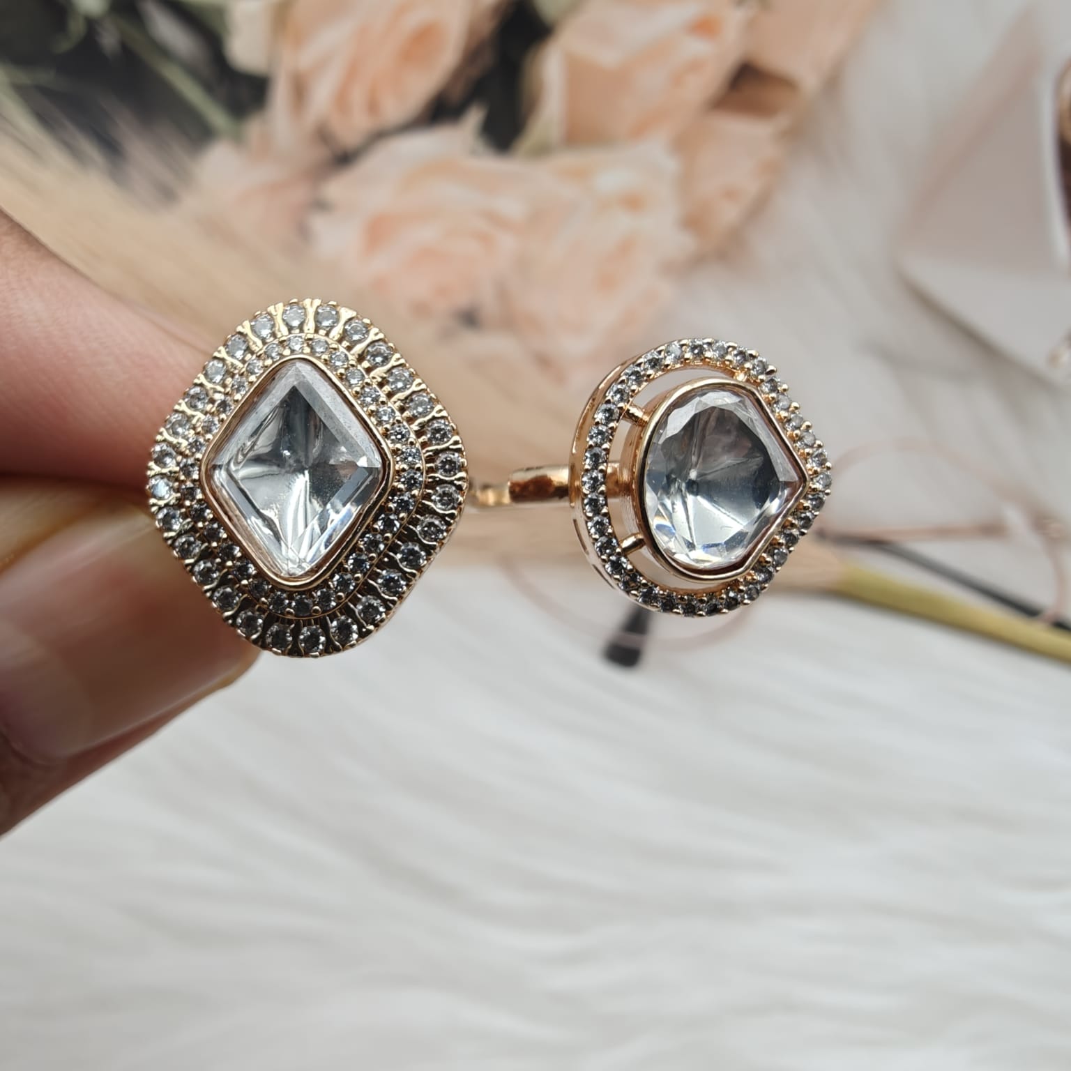 Saiyara Double Finger Uncut Polki Ring