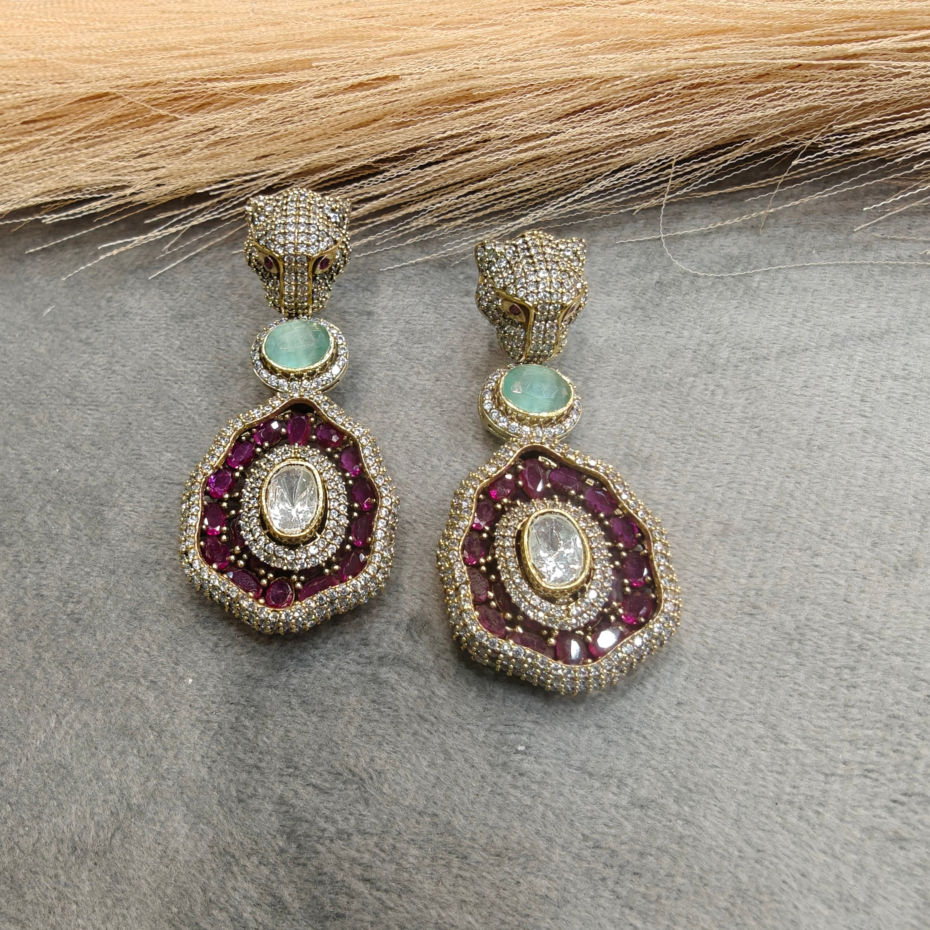 Panther Earrings- Ruby and Mint