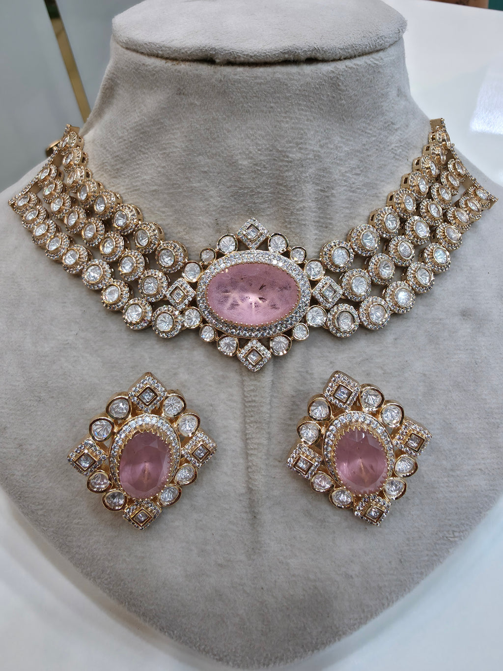 Rachita MM Inspired Doublet Choker Necklace Set- Pink