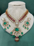 Jasmine Russian Doublet Polki Necklace Set- Ruby Green