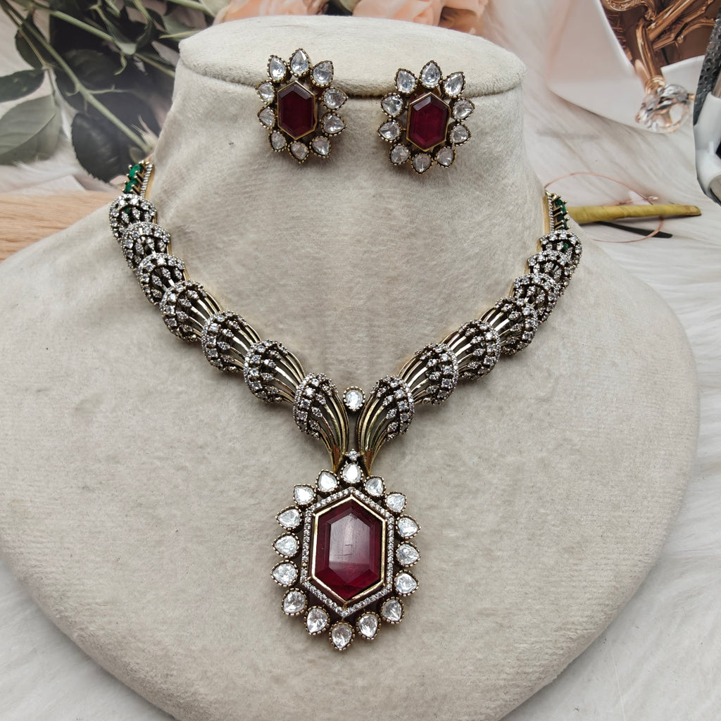 Alaska Doublet and Pota Stone Necklace Set- Ruby and Green