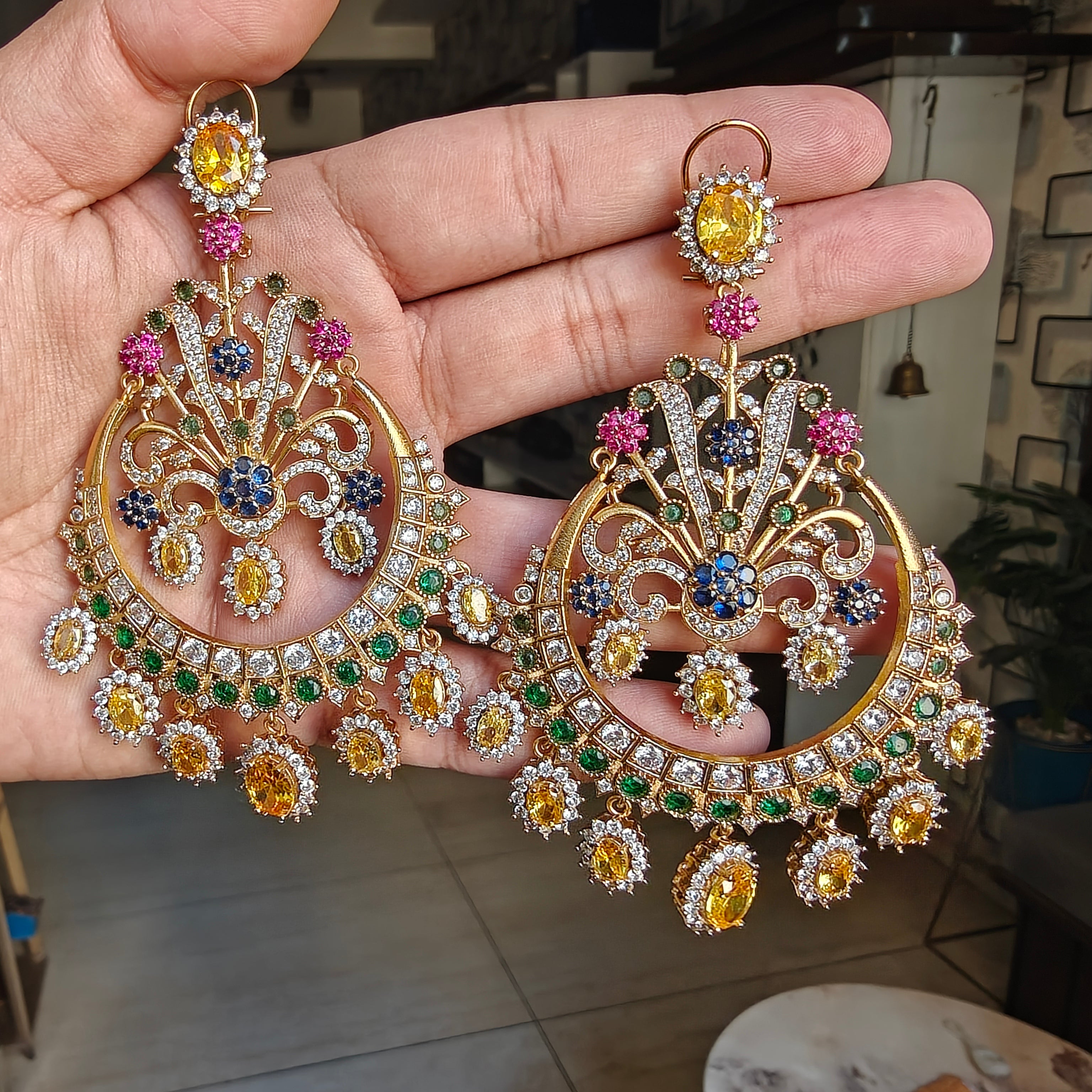 Sabyasachi Inspired Saarryah Statement Chandabali - Yellow Multi
