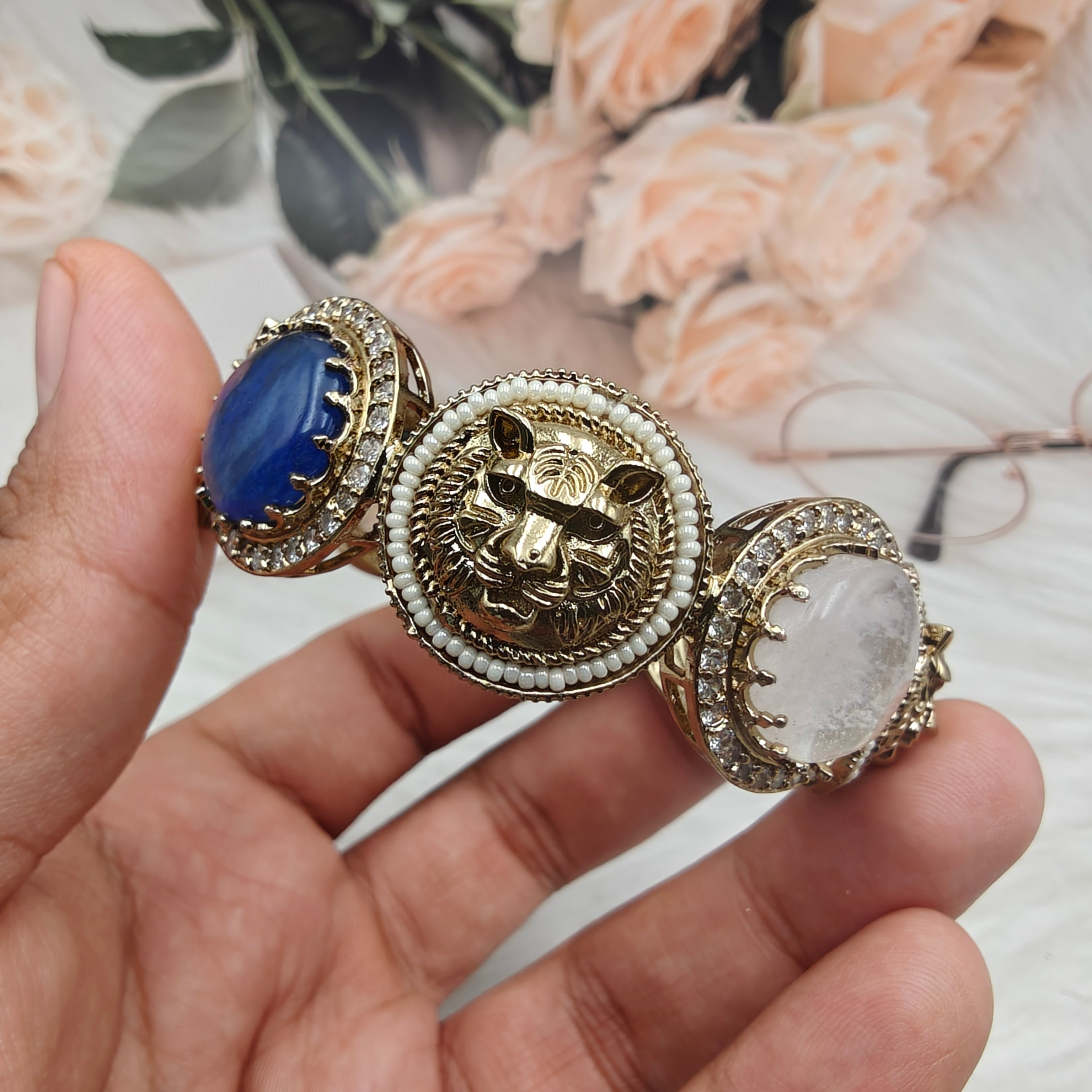 Bagh Sabyasachi Inspired Natural Gemstone Openable Bangle - Brown Multi