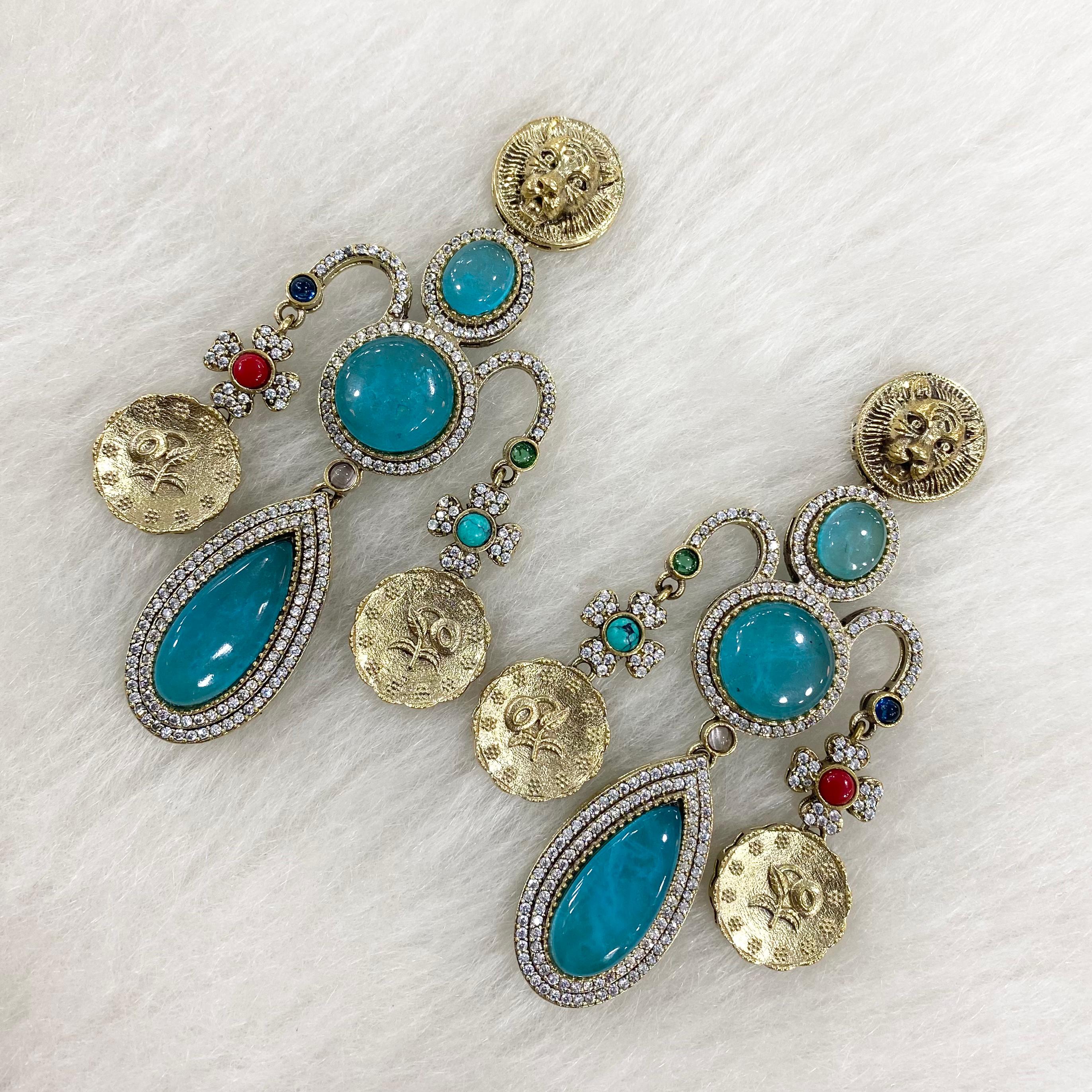 Sabya Inspired Sana Cabochon Doublet Statement Chandelier - Firoza