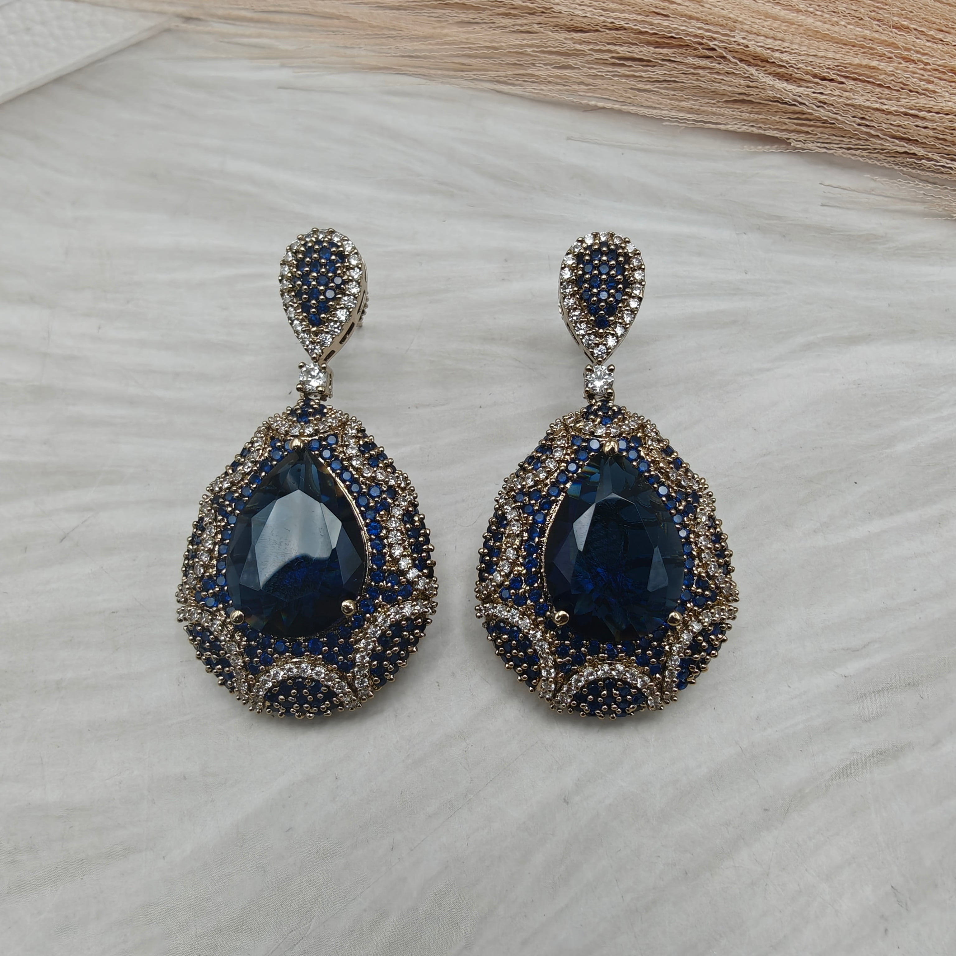 Taraya Statement Quartz Earrings- Blue