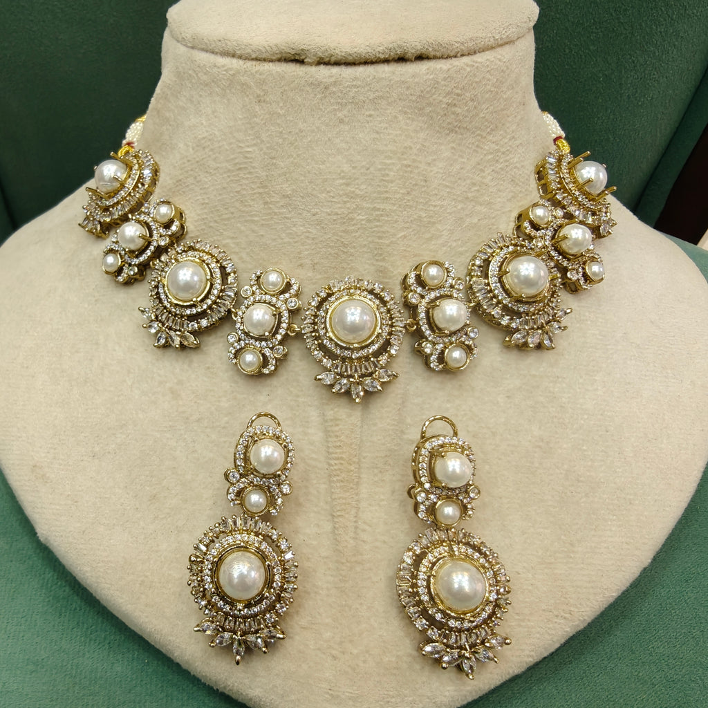 Shilpi Sabya Inspired Pearl Choker Necklace Set- White Pearl