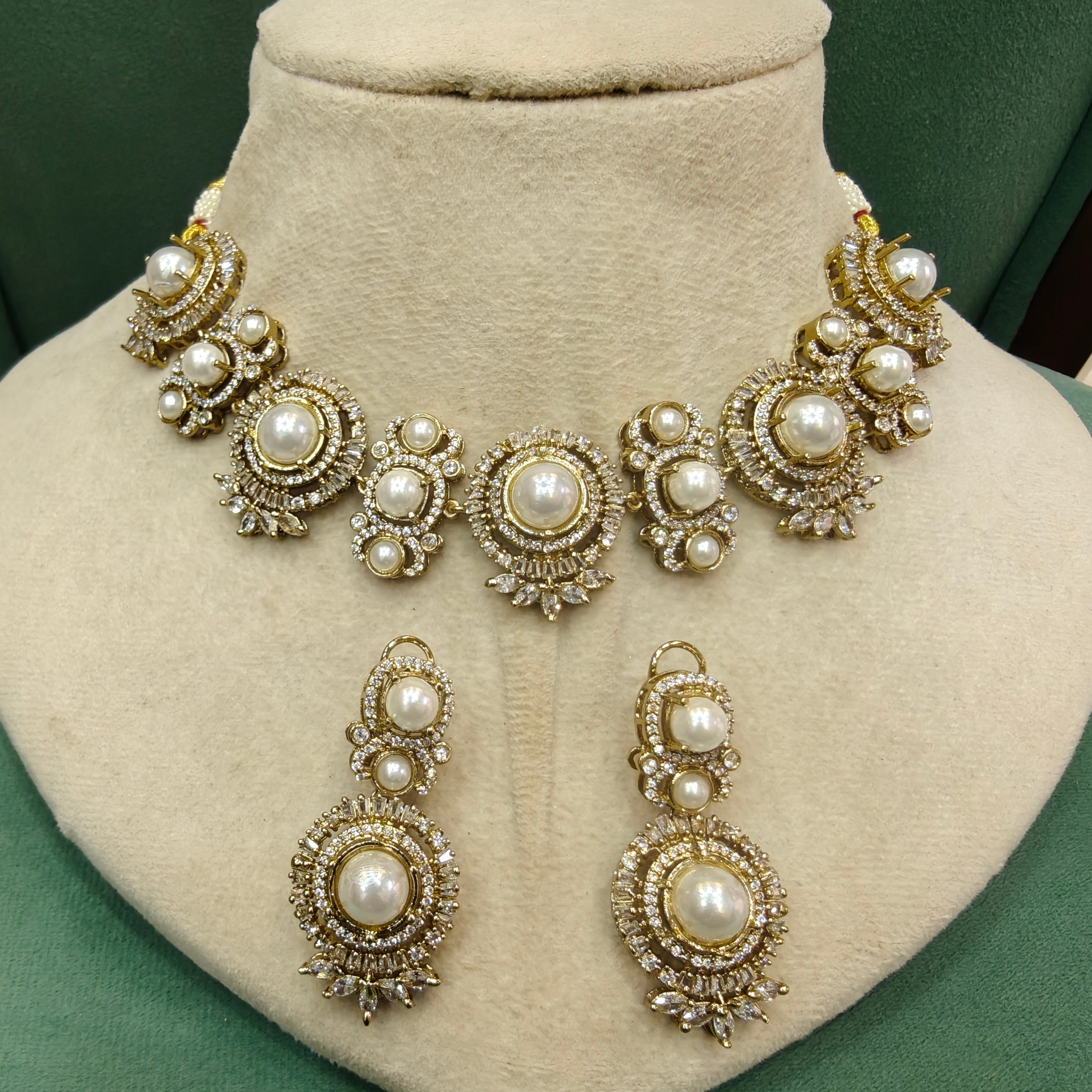 Shilpi Sabya Inspired Pearl Choker Necklace Set- White Pearl
