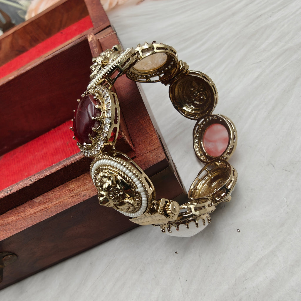 Bagh Sabyasachi Inspired Natural Gemstone Openable Bangle - Maroon Multi