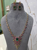 Sabya Inspired Namdini Palm Tree Victorian AD Long Necklace Set-  Ruby Emerald Green