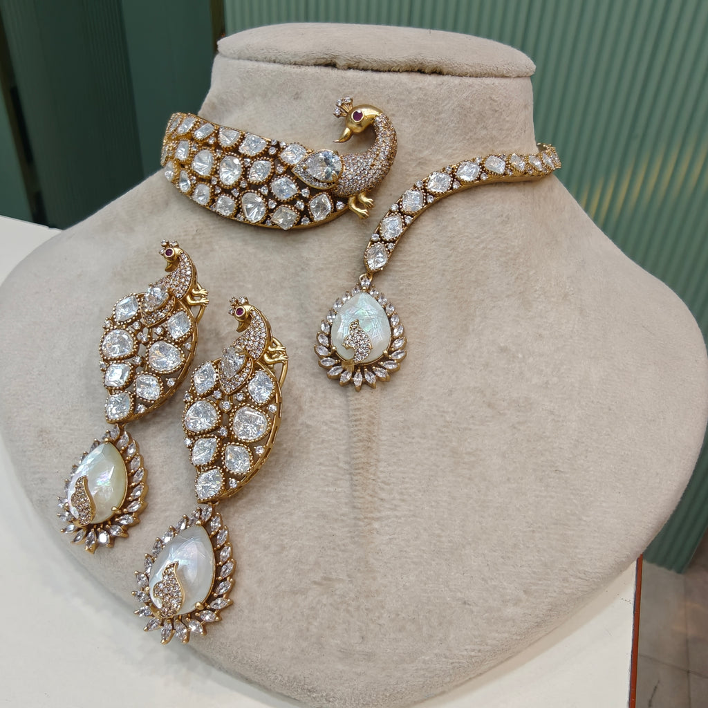 Morni flexible Moissanite and Doublet Hasli Set- Milky White