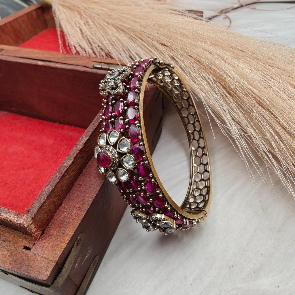 Kusum Moissanite Polki Openable Bracelet- Ruby