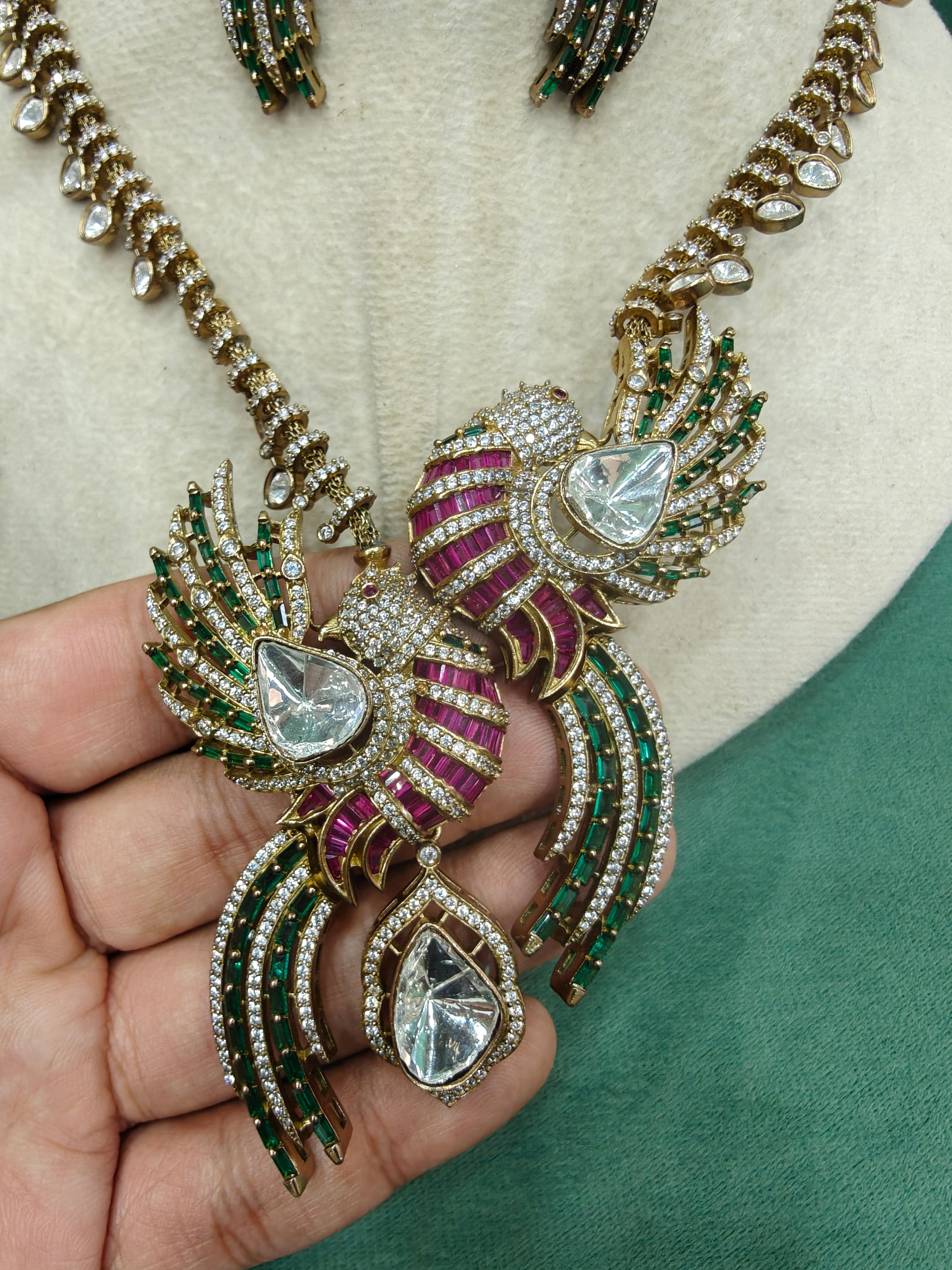 Vantara Udaan Statement Necklace Set- Green Ruby