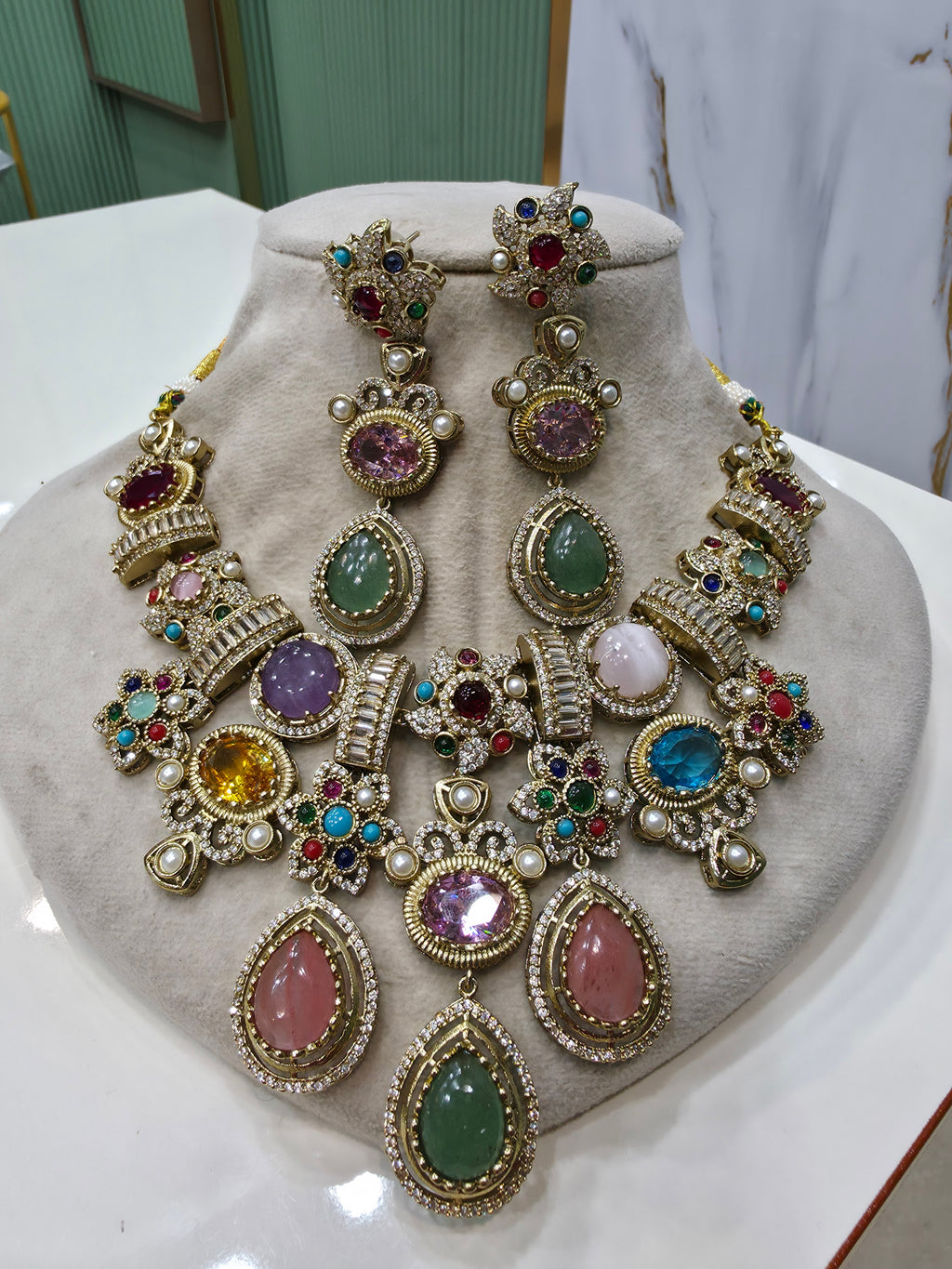 Sitara Sabya Inspired Necklace Set- Emerald Multi