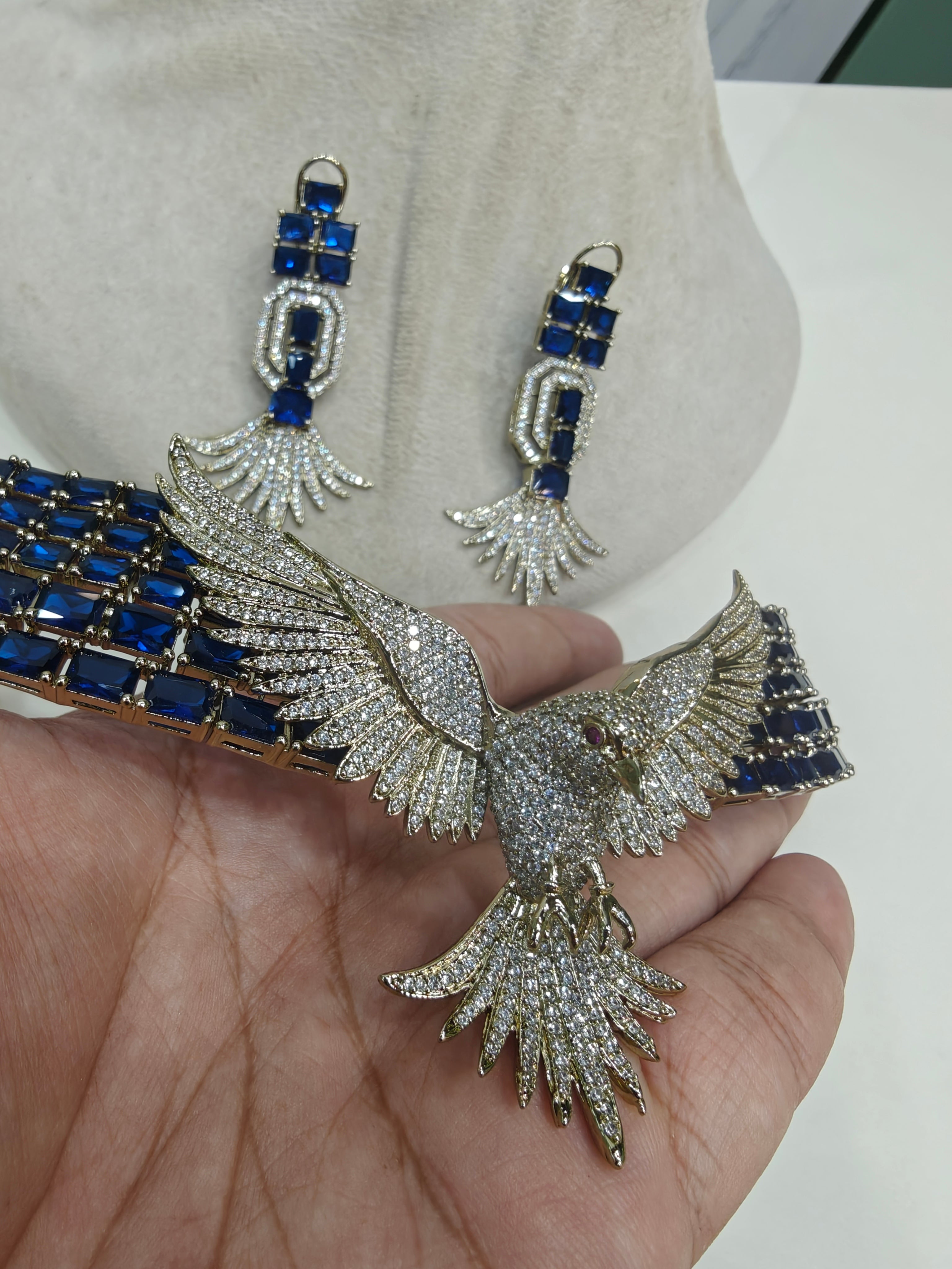 Free Spirit Flying Bird Collar Choker Necklace Set- Blue