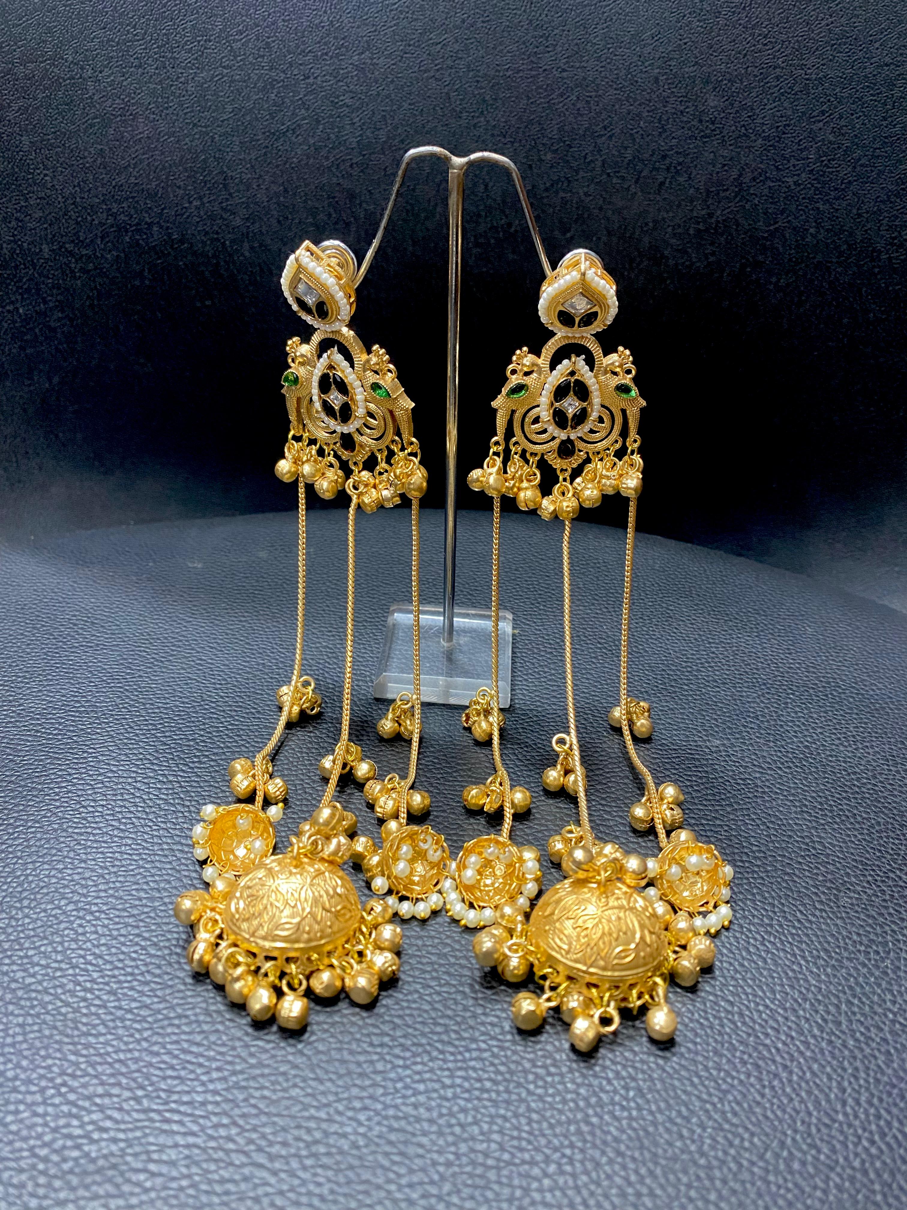 Handcrafted Zaira Kashmiri Brass Fusion Earrings- Black Green