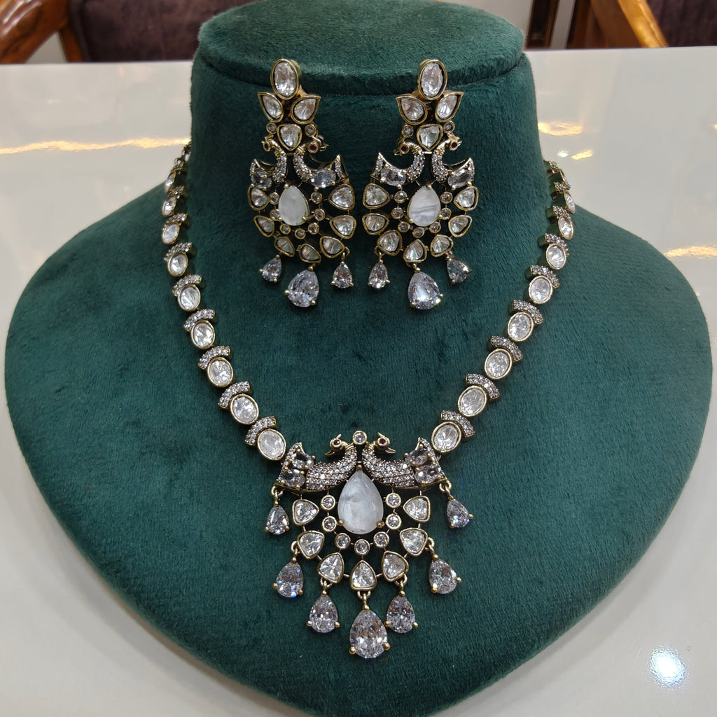 Chandrika Morni Uncut Moissanite Polki Necklace Set- White