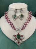 Mehfooz Doublet Designer Necklace Set- Ruby and Rama Green