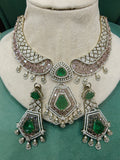Kashish Doublet CZ Statement Designer Necklace Set- Soft Pink and Green