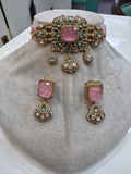 Inayat Doublet and Moissanite Choker Necklace Set- Pink Mint