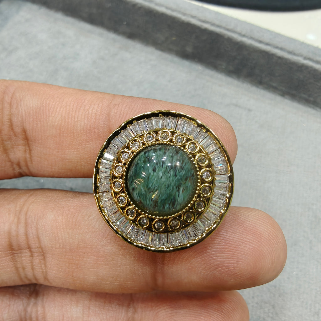 Chitara Sabya inspired Quartz Adjustable Ring- Moss Green