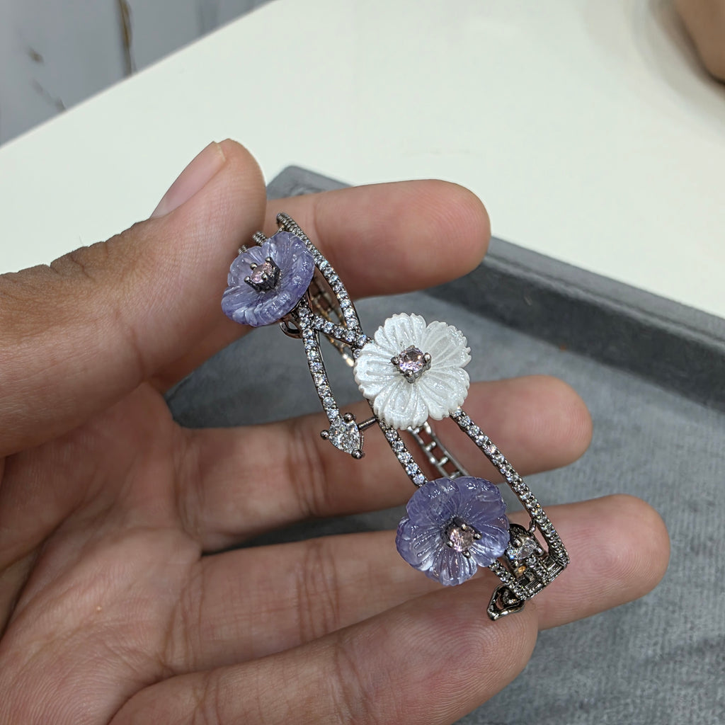 Shreya Carved Stone Openable Bracelet - Purple White