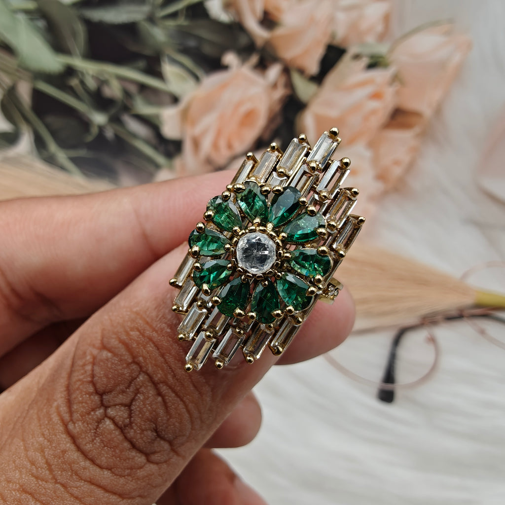 Ranjhan Baguette Rings - Green