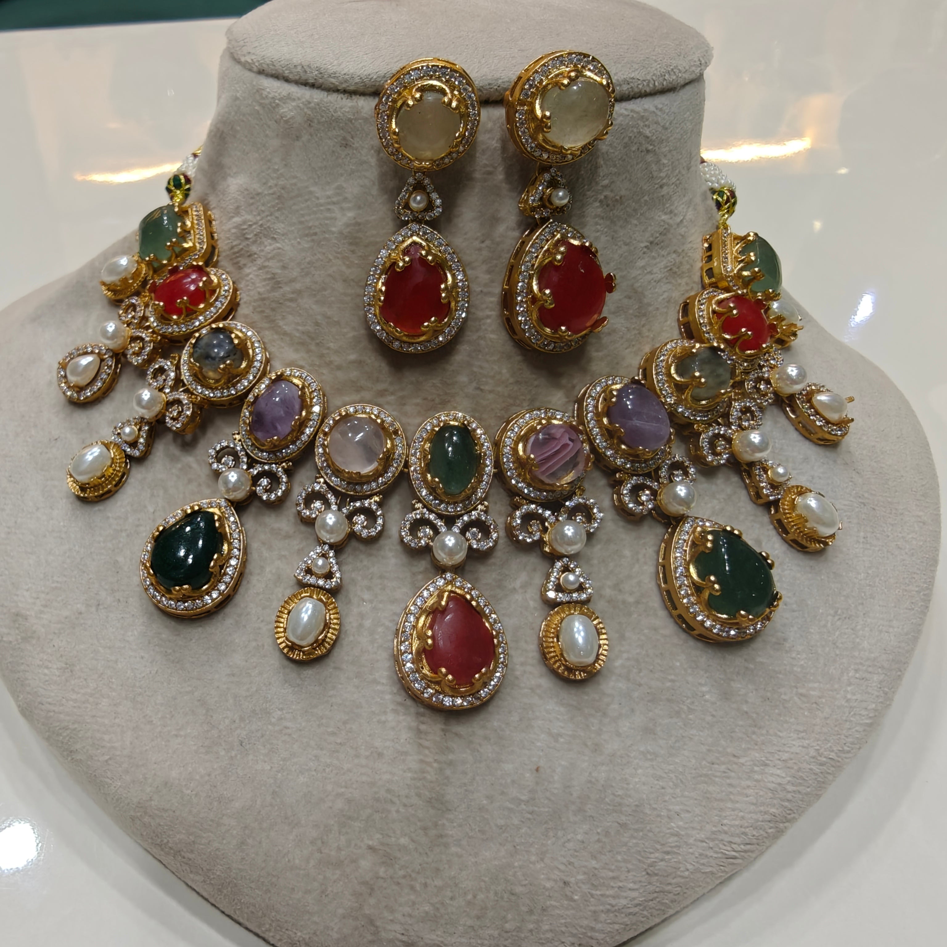Sabya Inspired Bhuri Necklace Set - Red Multi