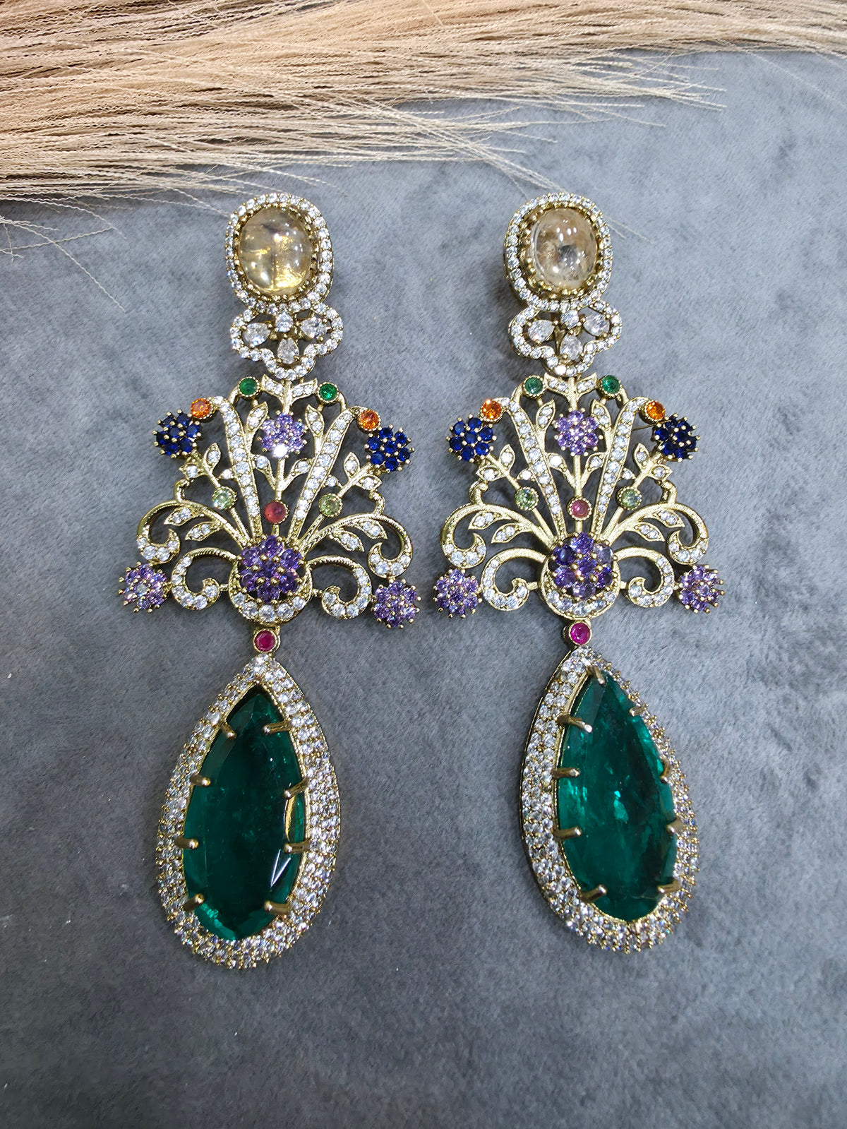 Kavya Sabya Inspired Statement Premium Doublet Earrings - Emerald Multi