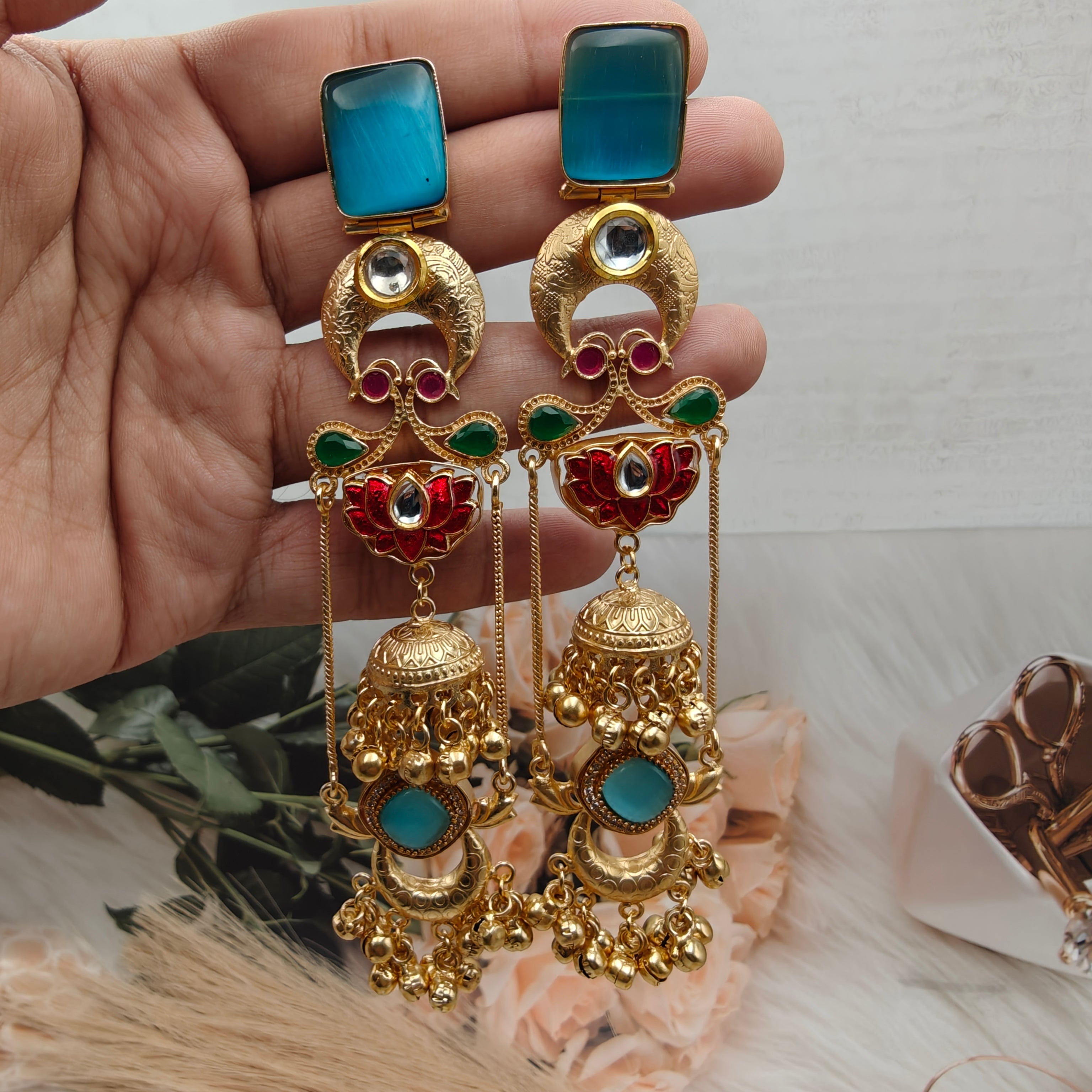 Anokhi Kashmiri Brass Earrings - Firoza