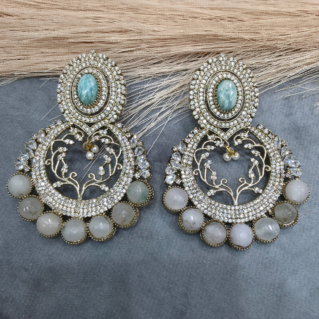 Amrita Natural Stone Chandbali- Aquamarine and Soft Pink