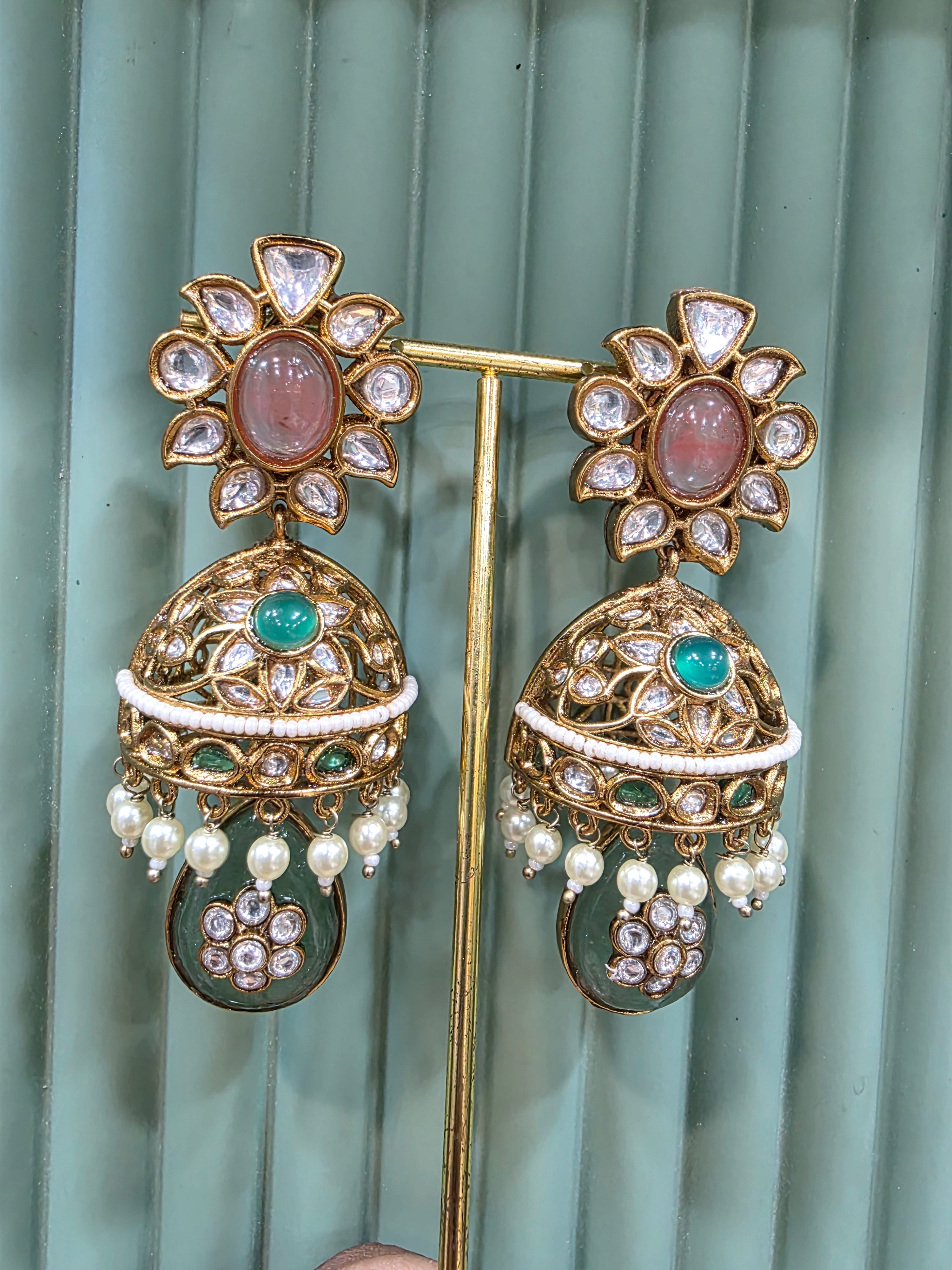 Aradhan Heritage Sabya Inspired Heritage Jhumki- Strawberry Red Green