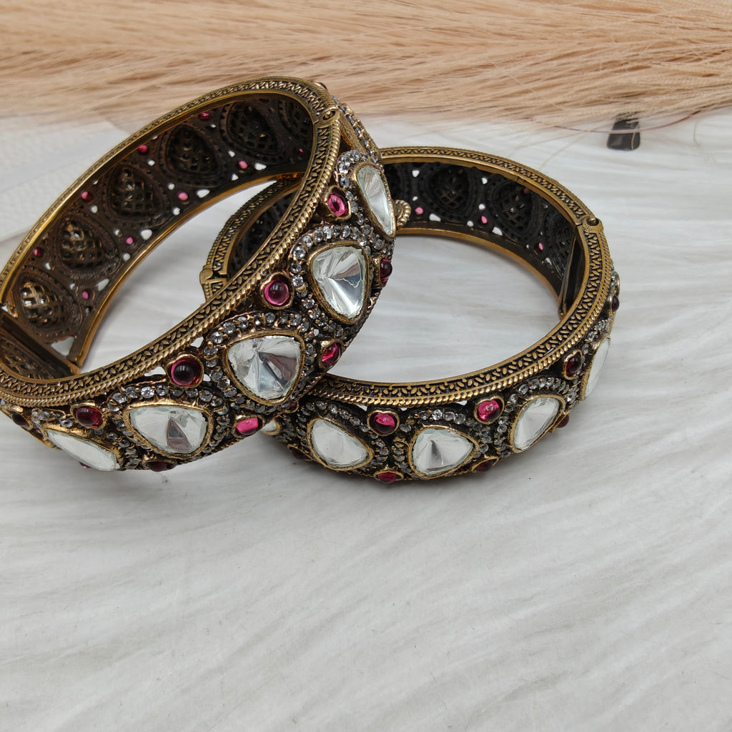 Aarzoo Uncut Polki Openable Bangles - Ruby