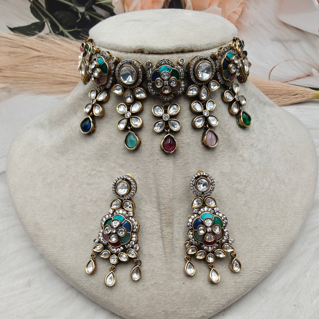 Diksha Takker Stone Polki Choker Set- Multi