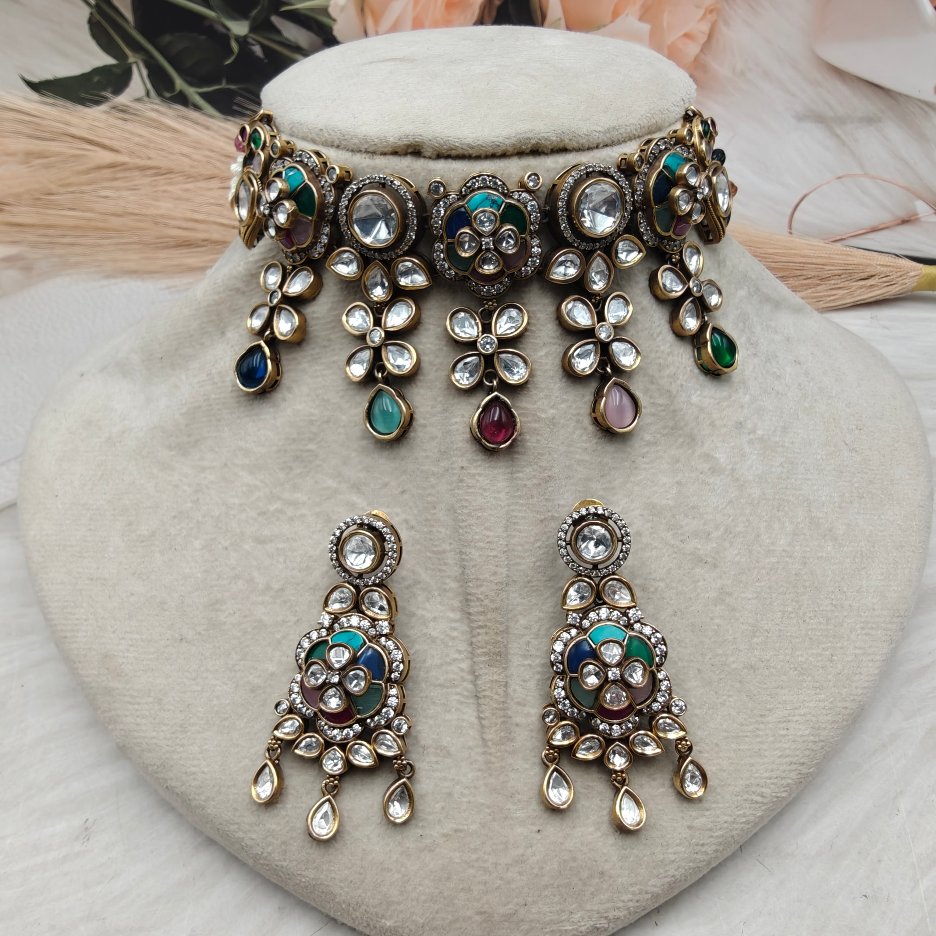 Diksha Takker Stone Polki Choker Set- Multi
