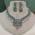 Silky Doublet and Uncut Polki Necklace Set- Aqua Green