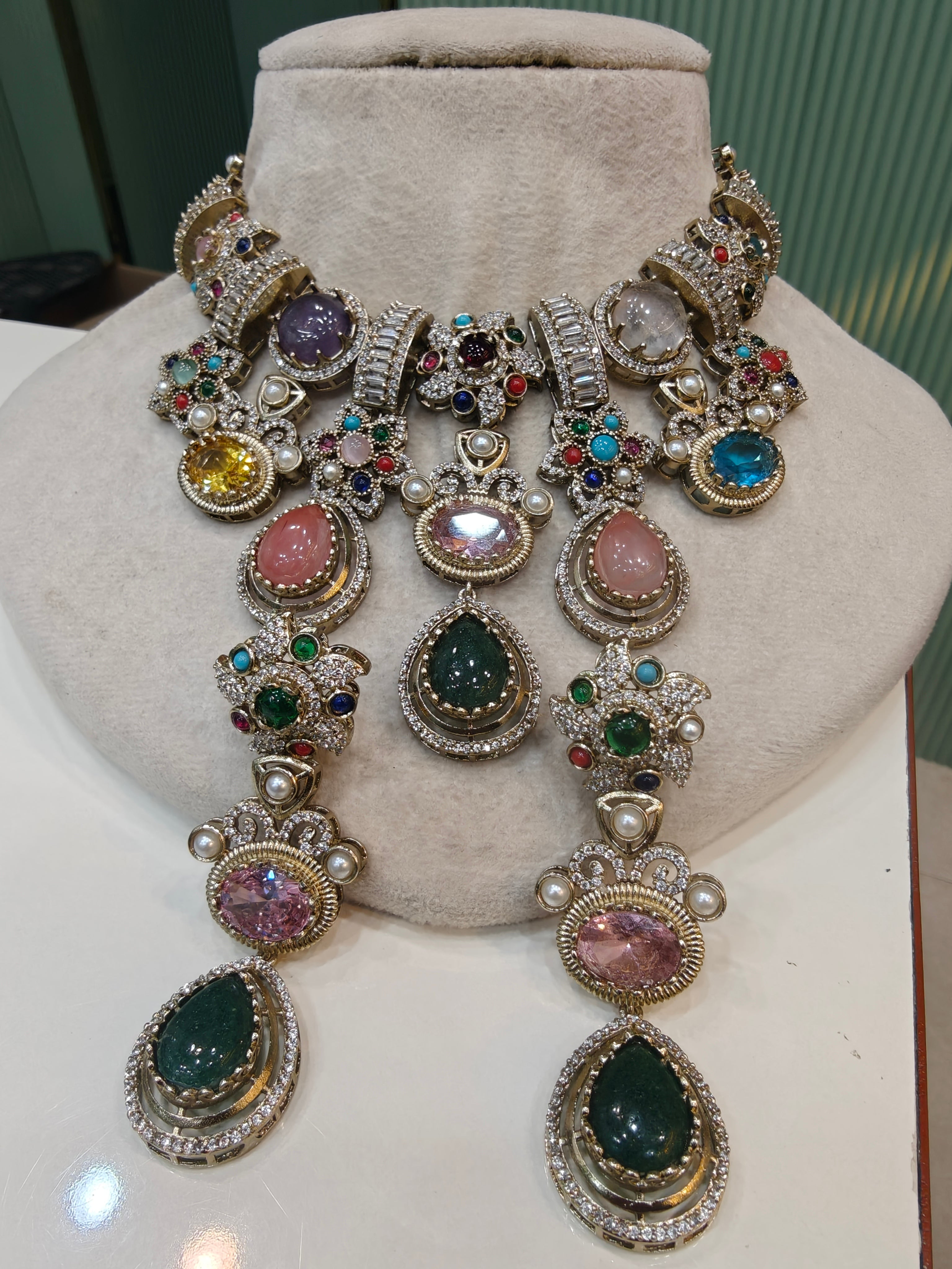 Sitara Sabya Inspired Necklace Set- Emerald Multi
