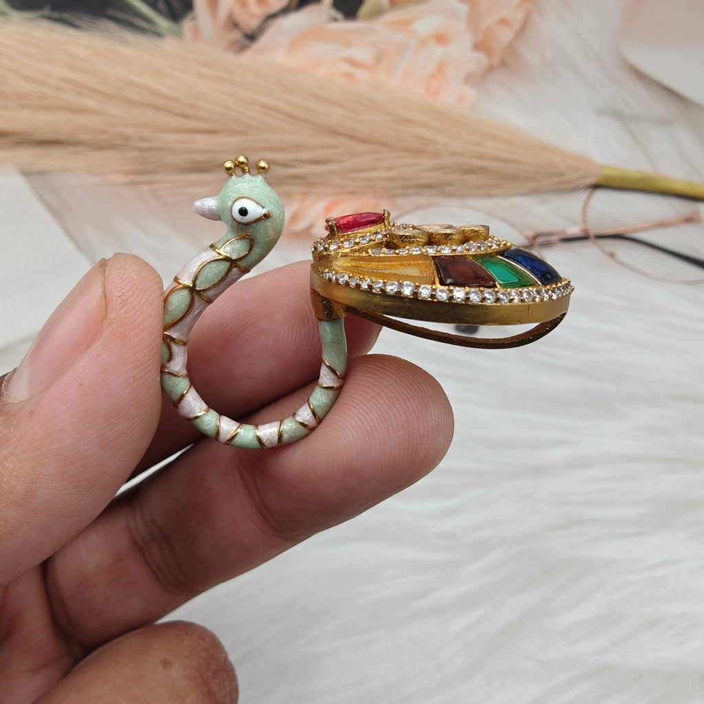 Morni Moissanite Italian Enamel Statement Ring-Mint Pink- Multi