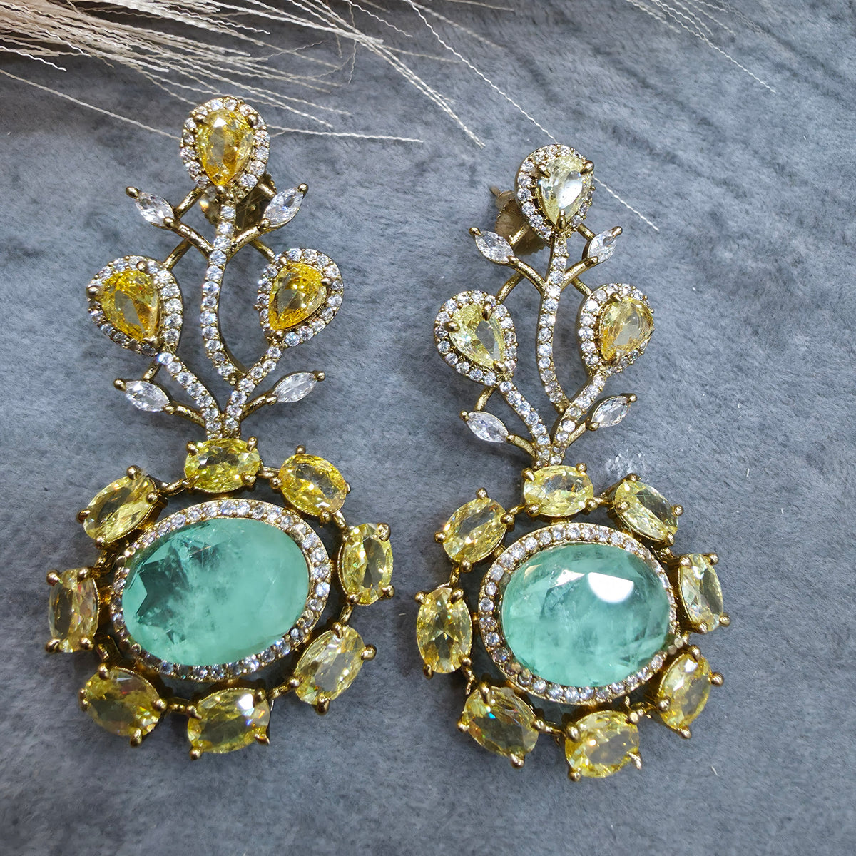 Karishma Hazoori Doublet Earrings - Mint and Yellow Citrine