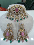 Nandini Mayura Choker Set- Pink and Green