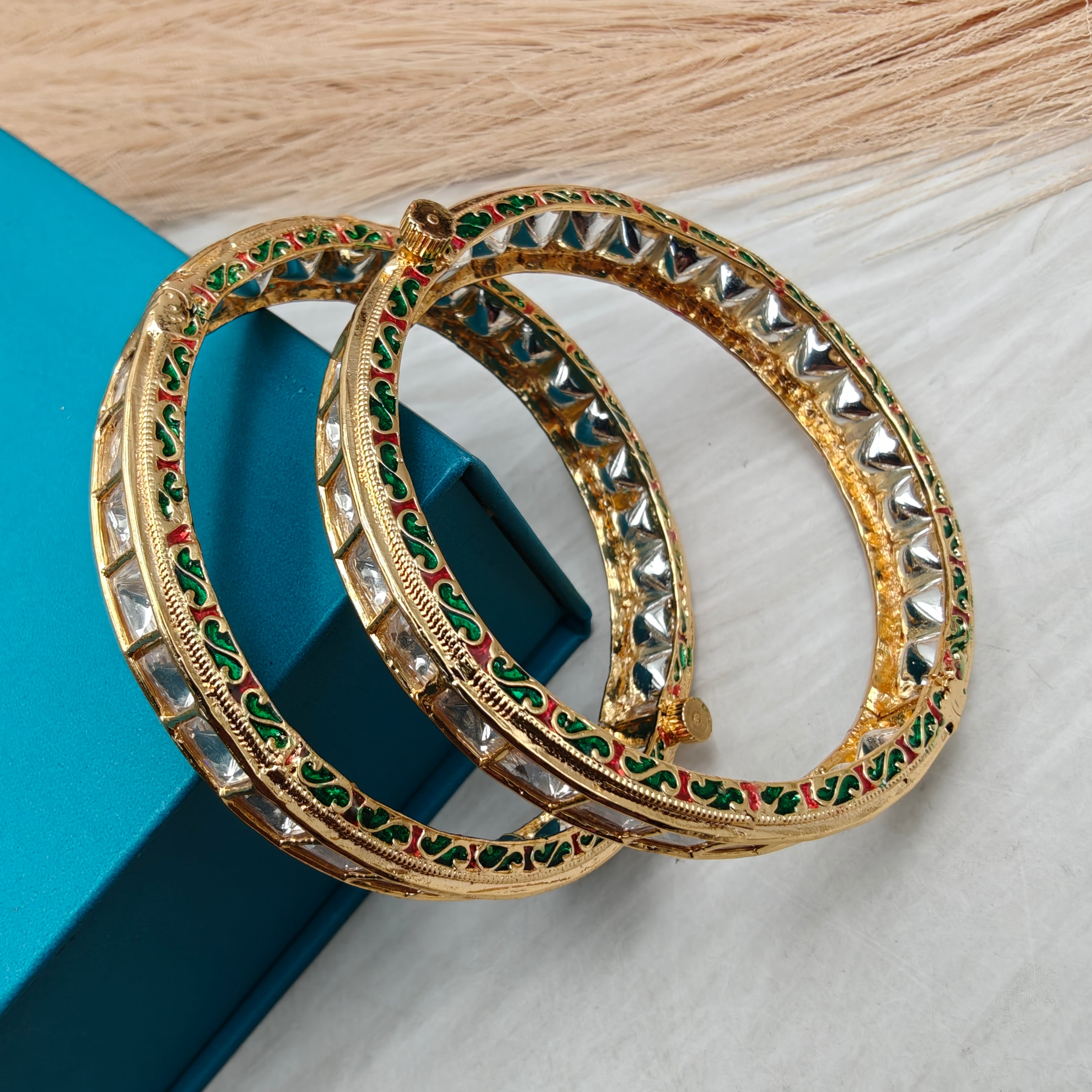 Kurmani Foil Polki Kundan  Bangles (Pair)