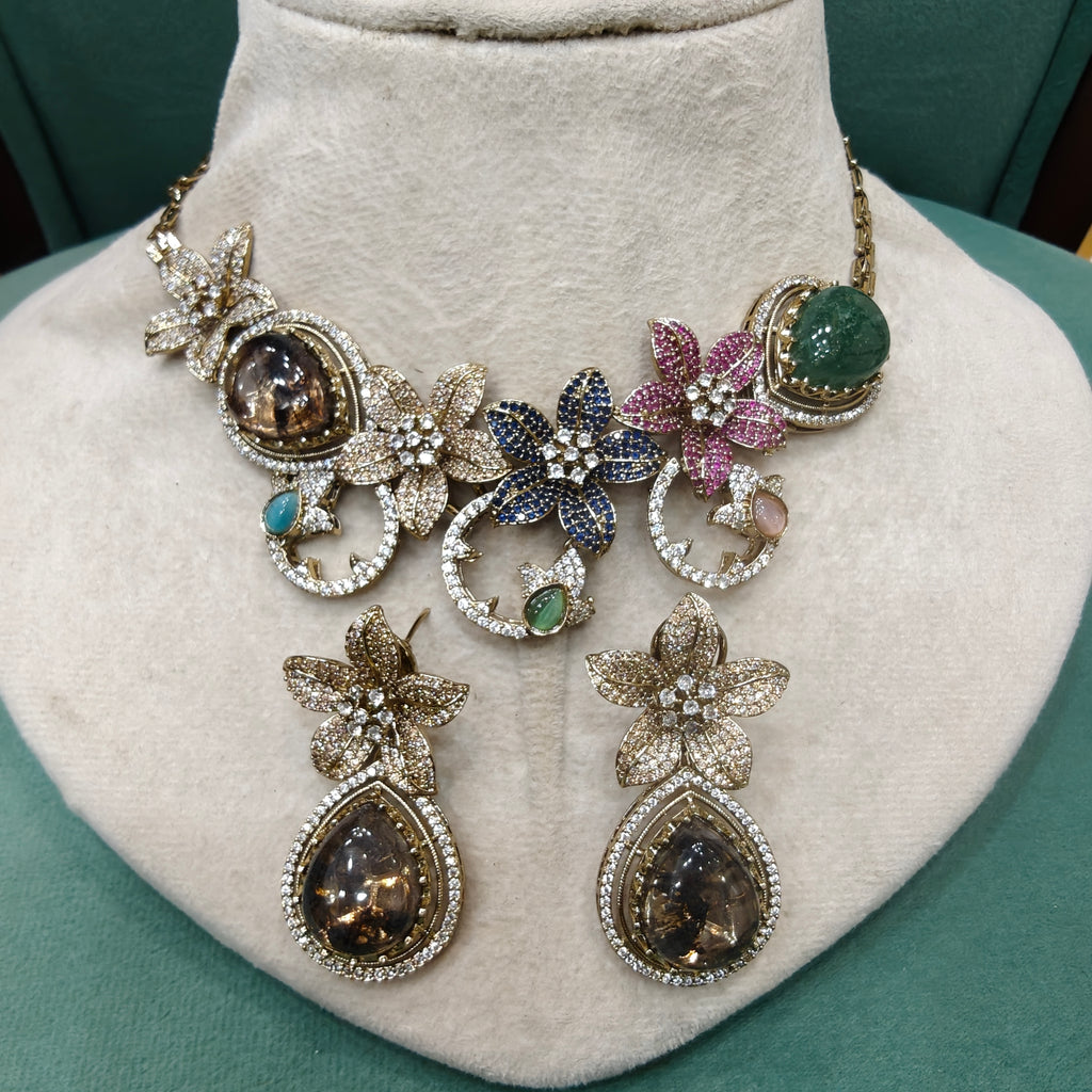 Iraaya Sabyasachi Inspired Statement Gemstone Necklace Set- Multi 1