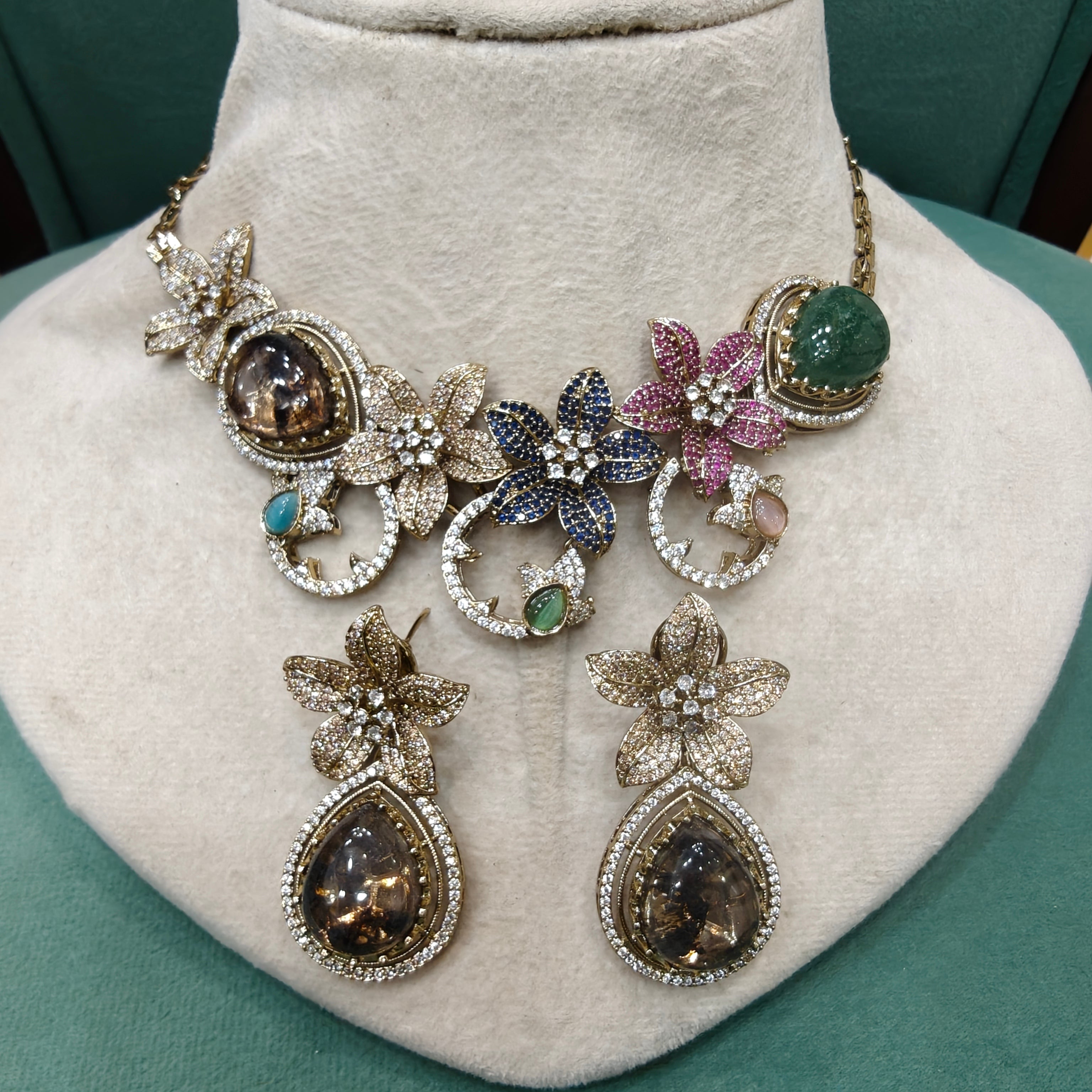 Iraaya Sabyasachi Inspired Statement Gemstone Necklace Set- Multi 1
