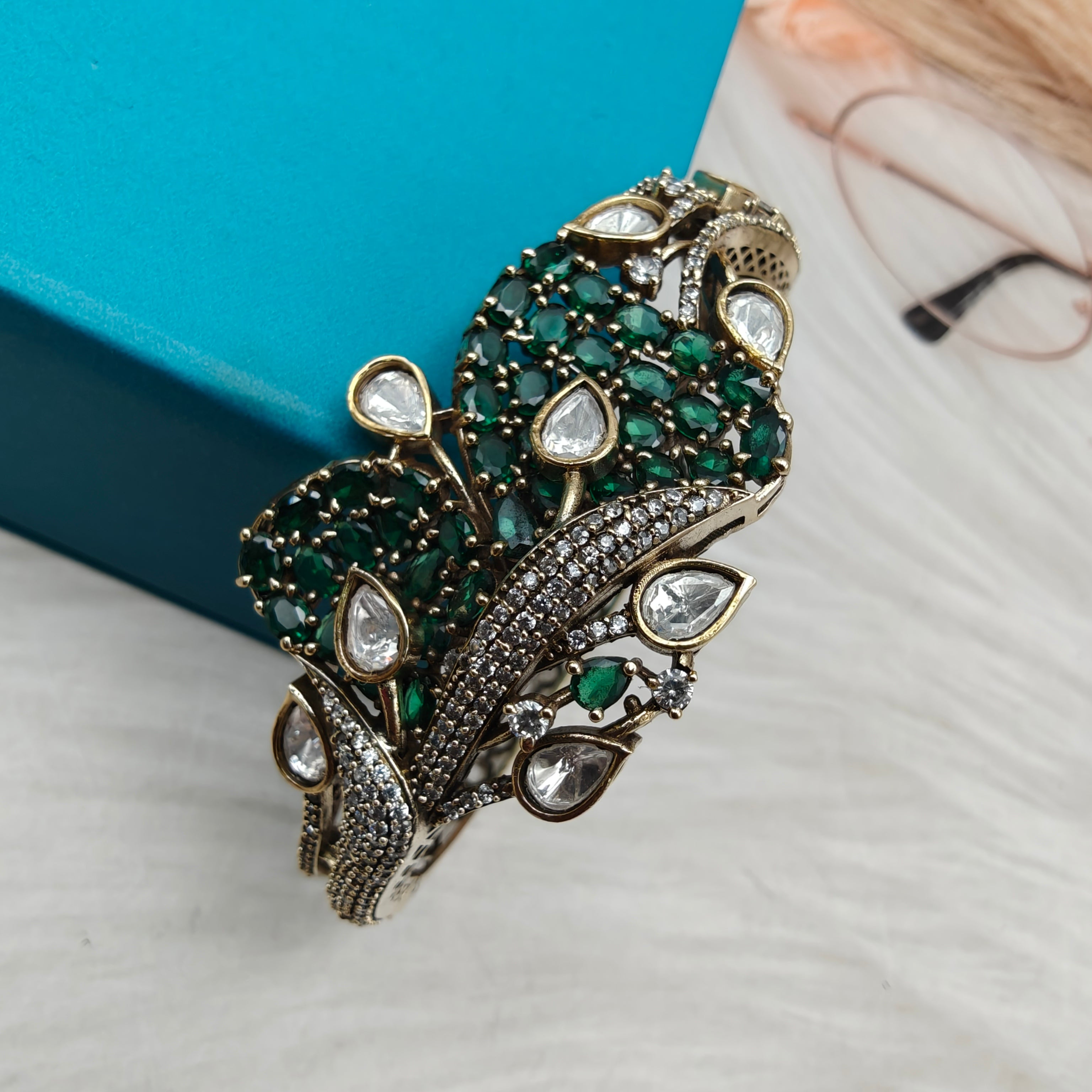 Akriti Pota Stone and Polki Openable Bracelet- Green