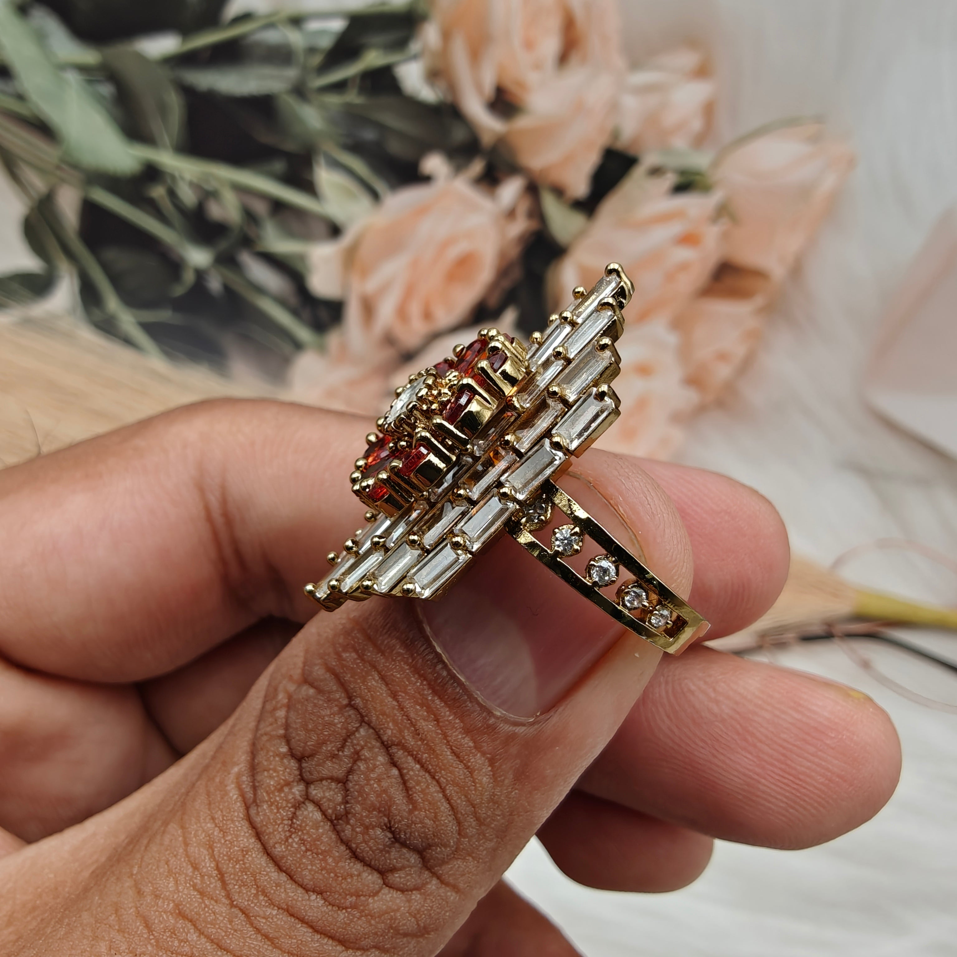 Ranjhan Baguette Rings - Rust