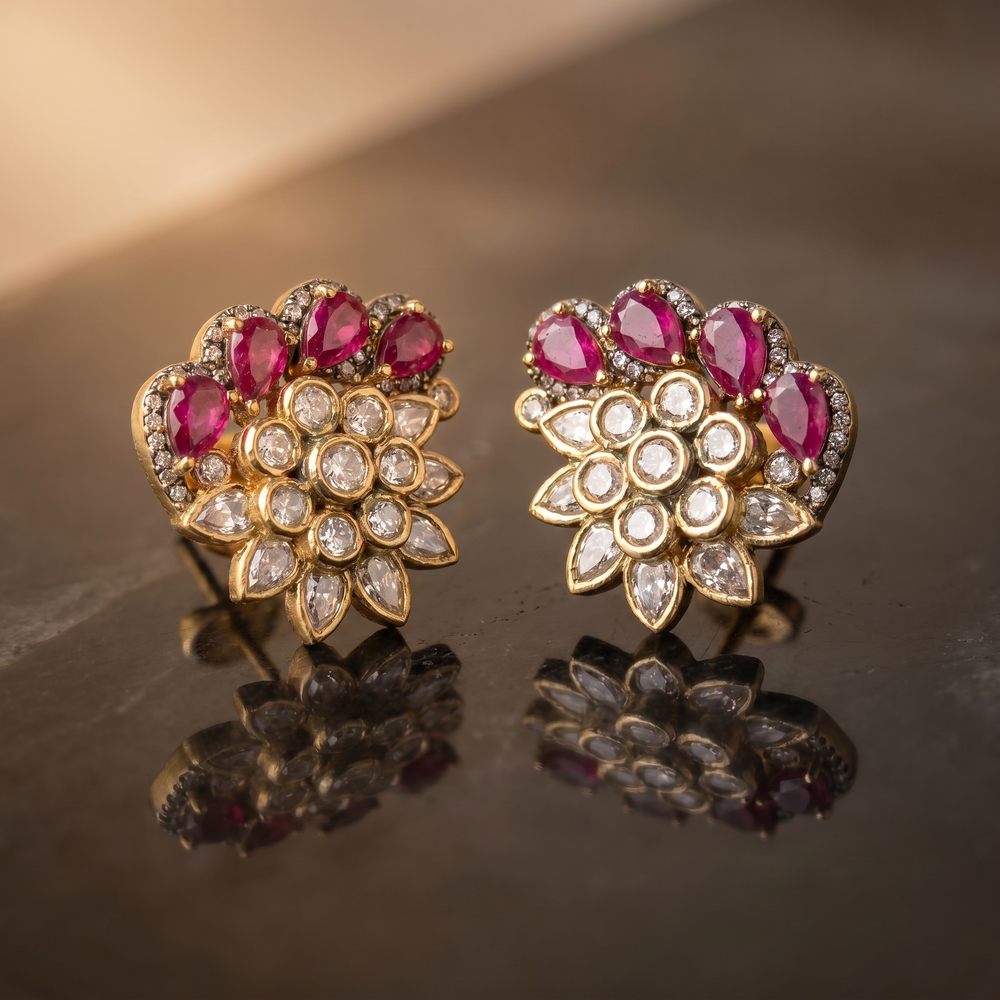 Tanvika Moissanite Studs- Ruby