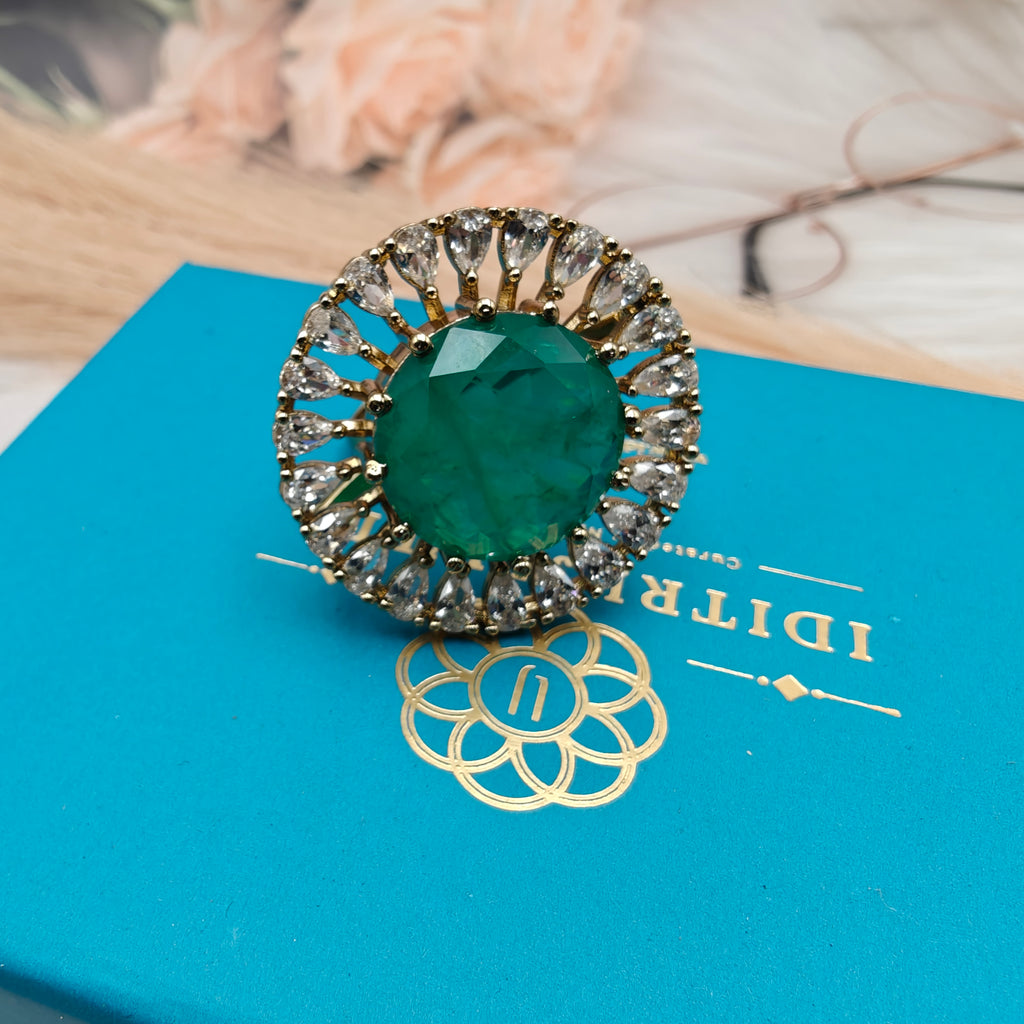 Naisha Doublet AD Adjustable Cocktail Ring- Emerald Green