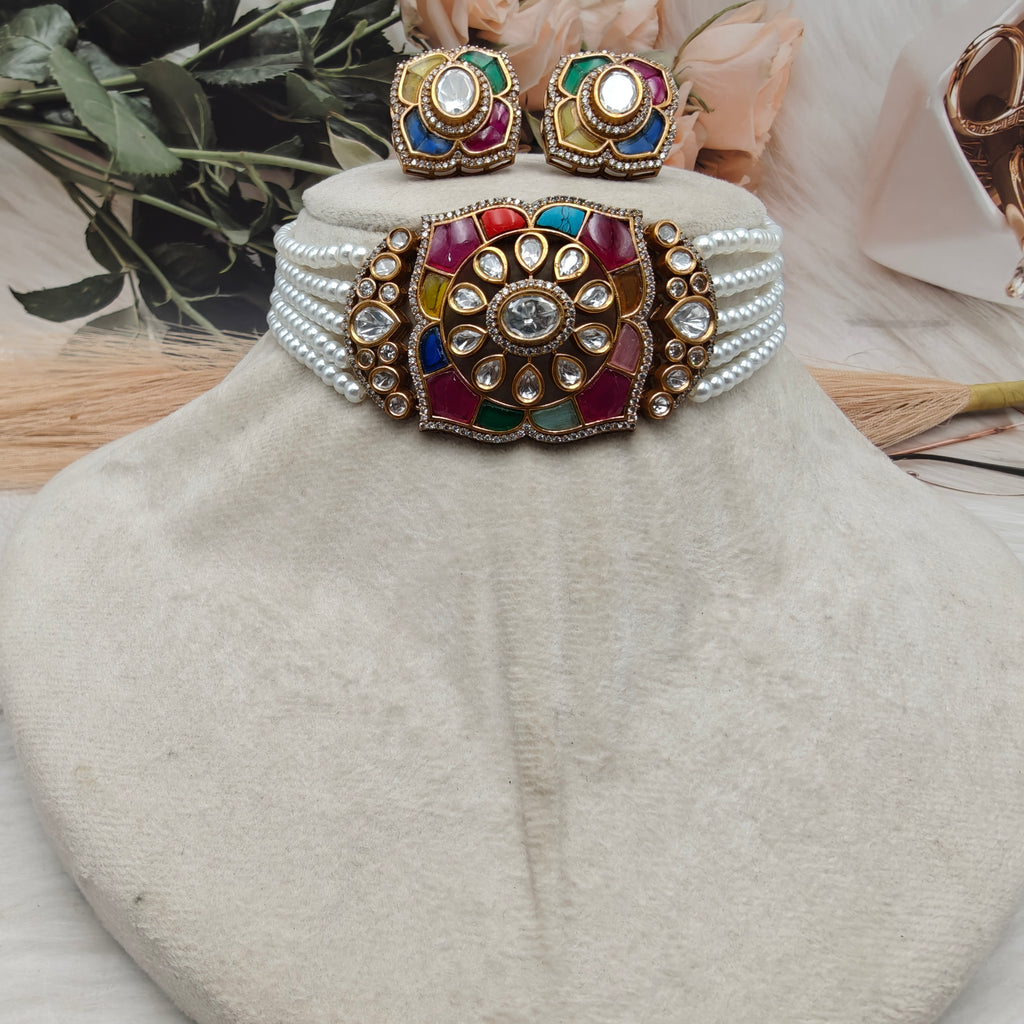 Shreeya Takker Stone Choker Set-Ruby Multi